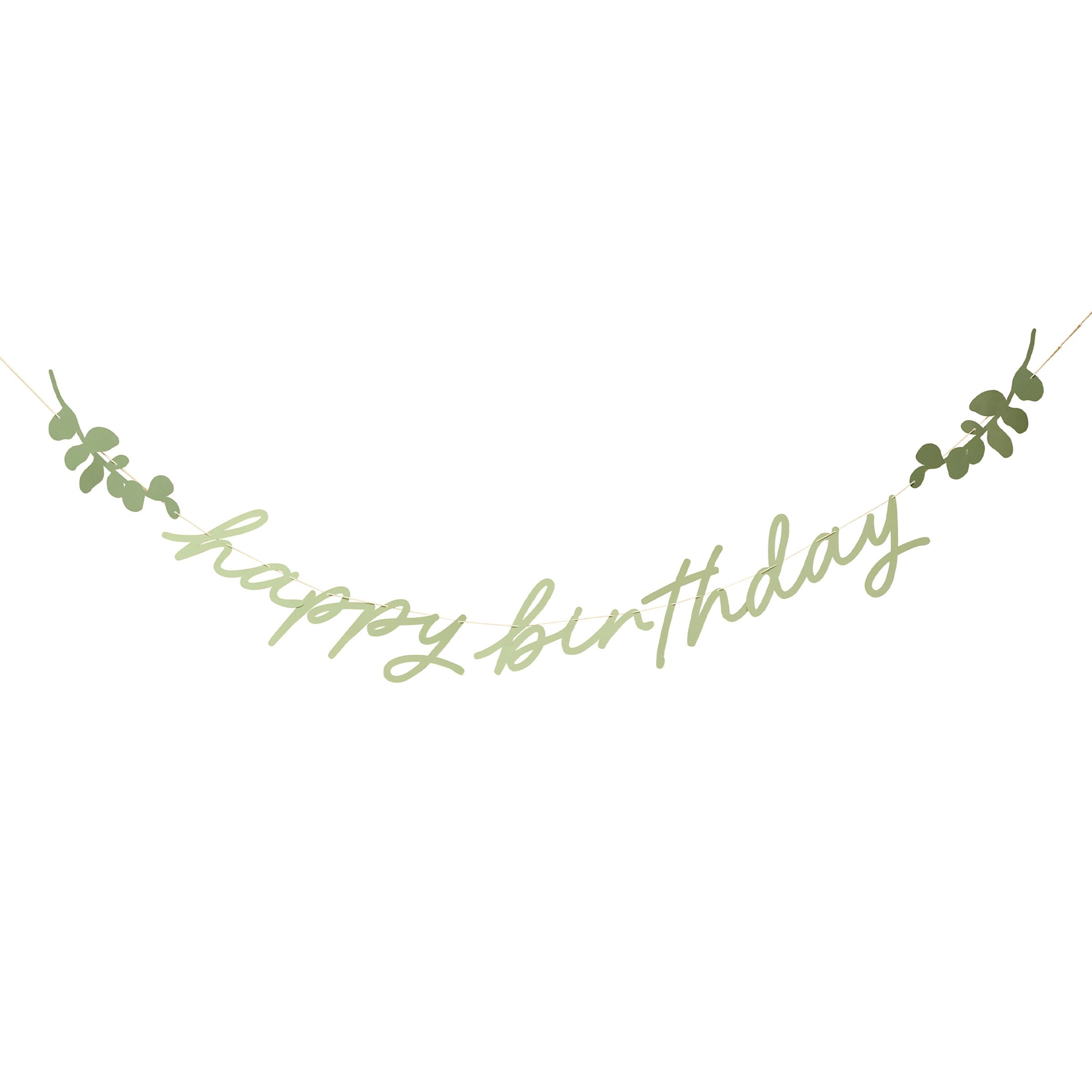 Girlang Happy Birthday Gröna Löv Botanic | Hem - Festartiklar - Festdekoration - Girlanger | Pryloteket