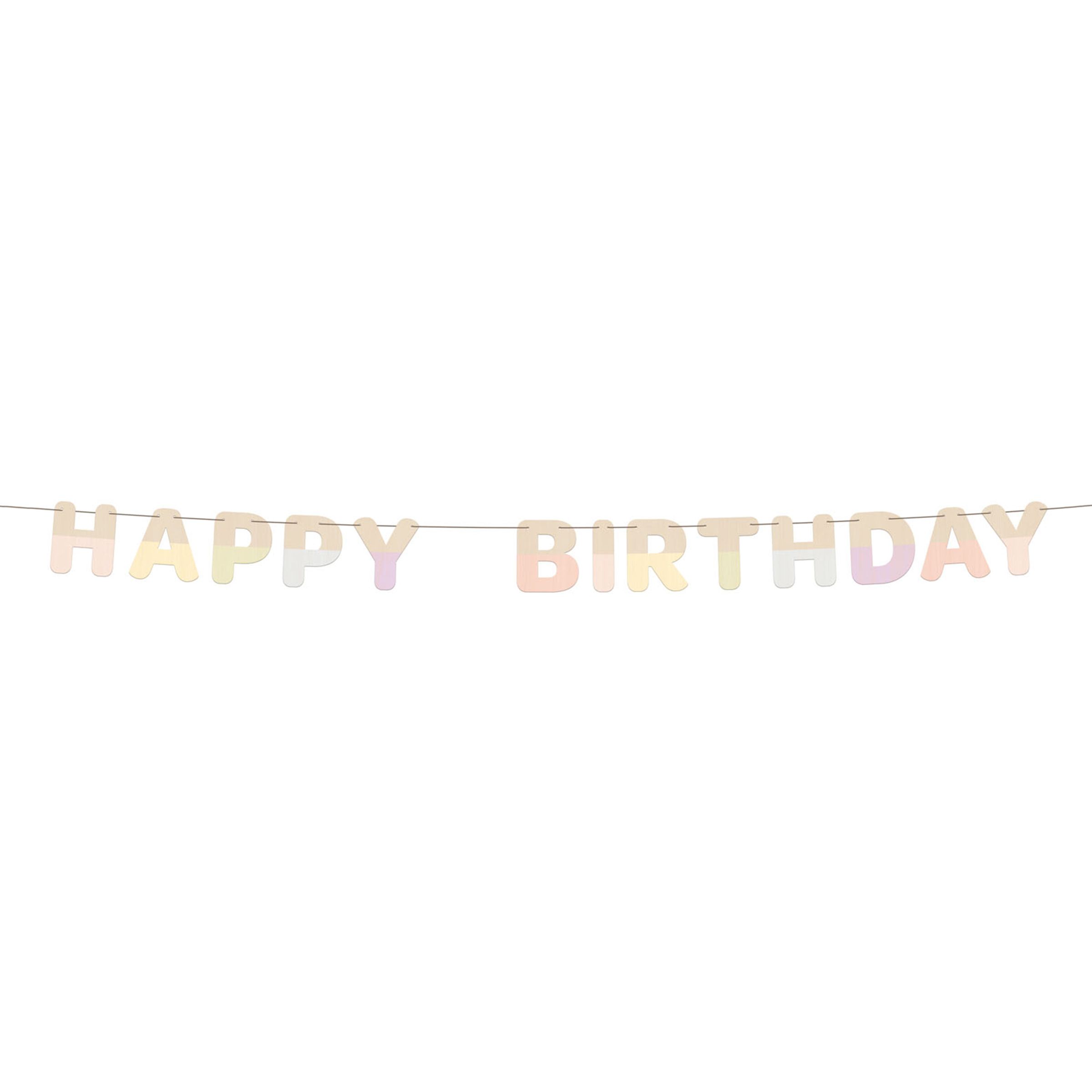Girlang Happy Birthday i Trä Dreamy Pastel | Hem - Festartiklar - Festdekoration - Girlanger | Pryloteket