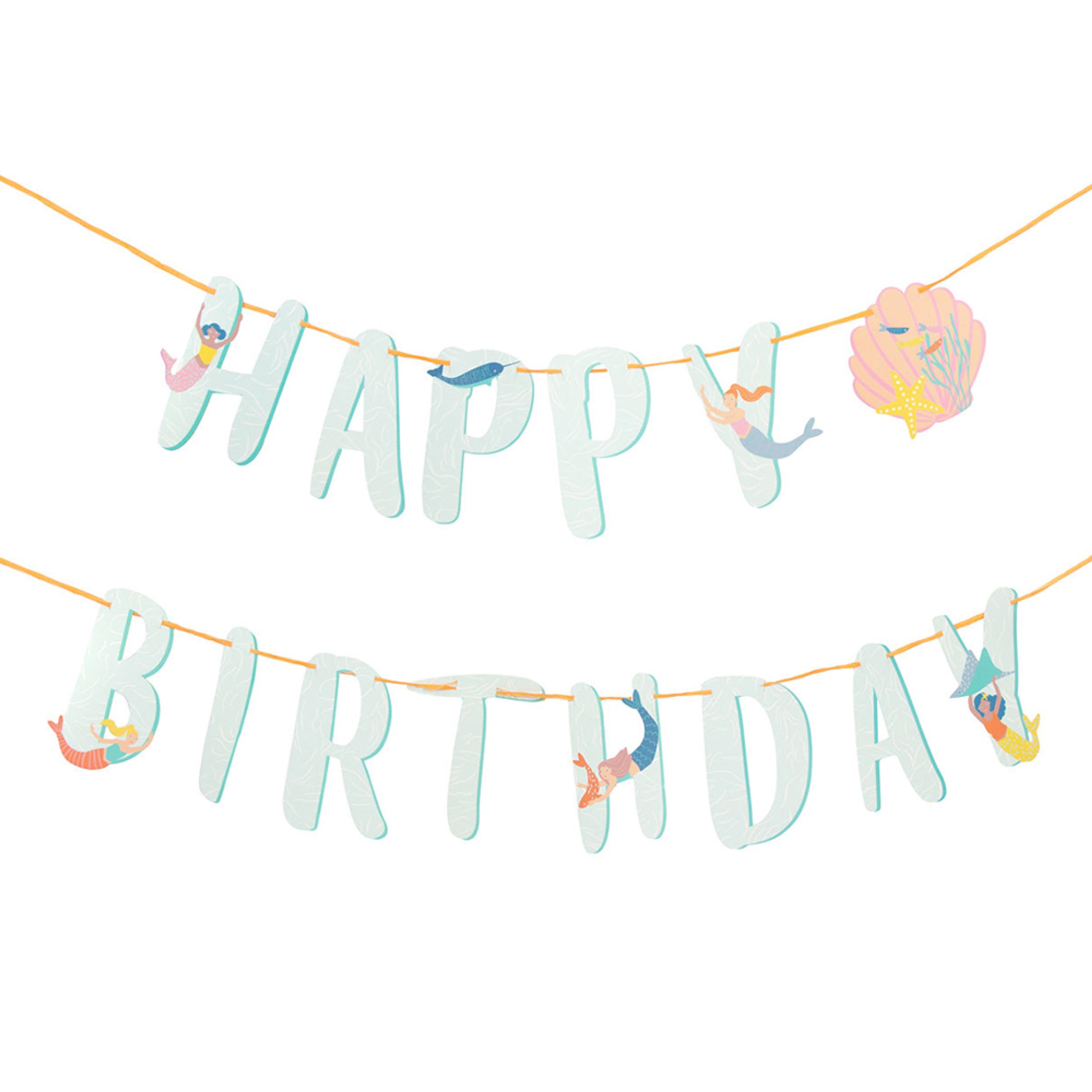 Girlang Happy Birthday Mermaid Waves | Hem - Festartiklar - Festdekoration - Girlanger | Pryloteket