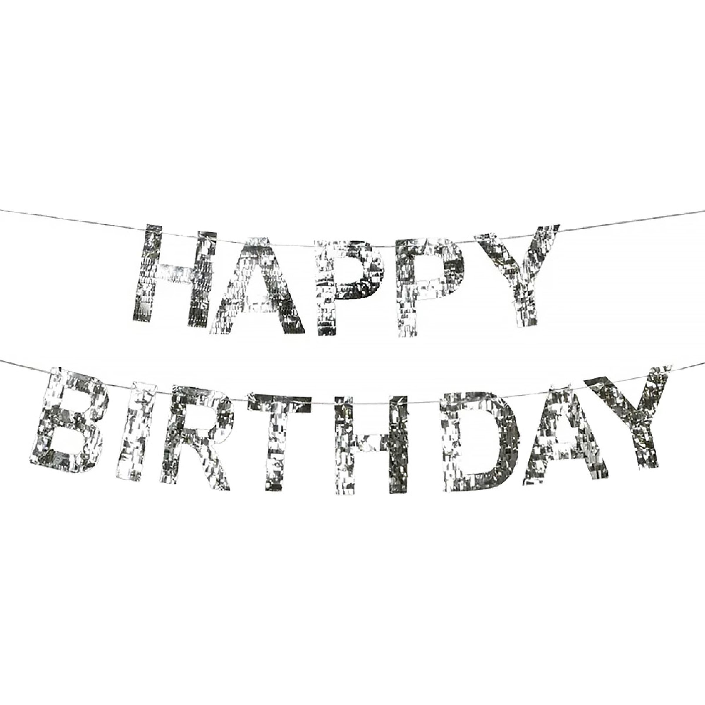 Girlang Happy Birthday Silver Fringe | Hem - Festartiklar - Festdekoration - Girlanger | Pryloteket