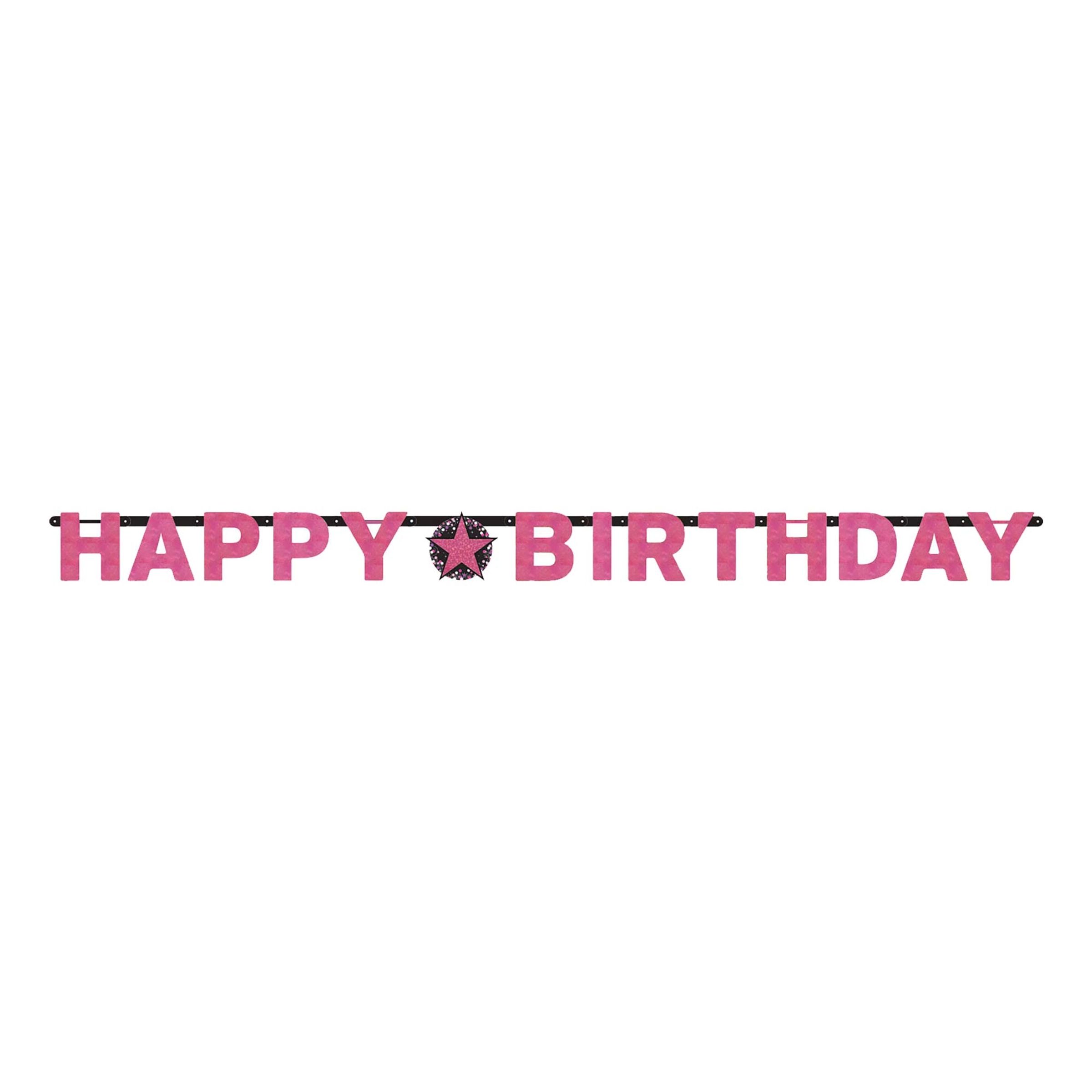 Läs mer om Girlang Happy Birthday Svart/Rosa Glitter