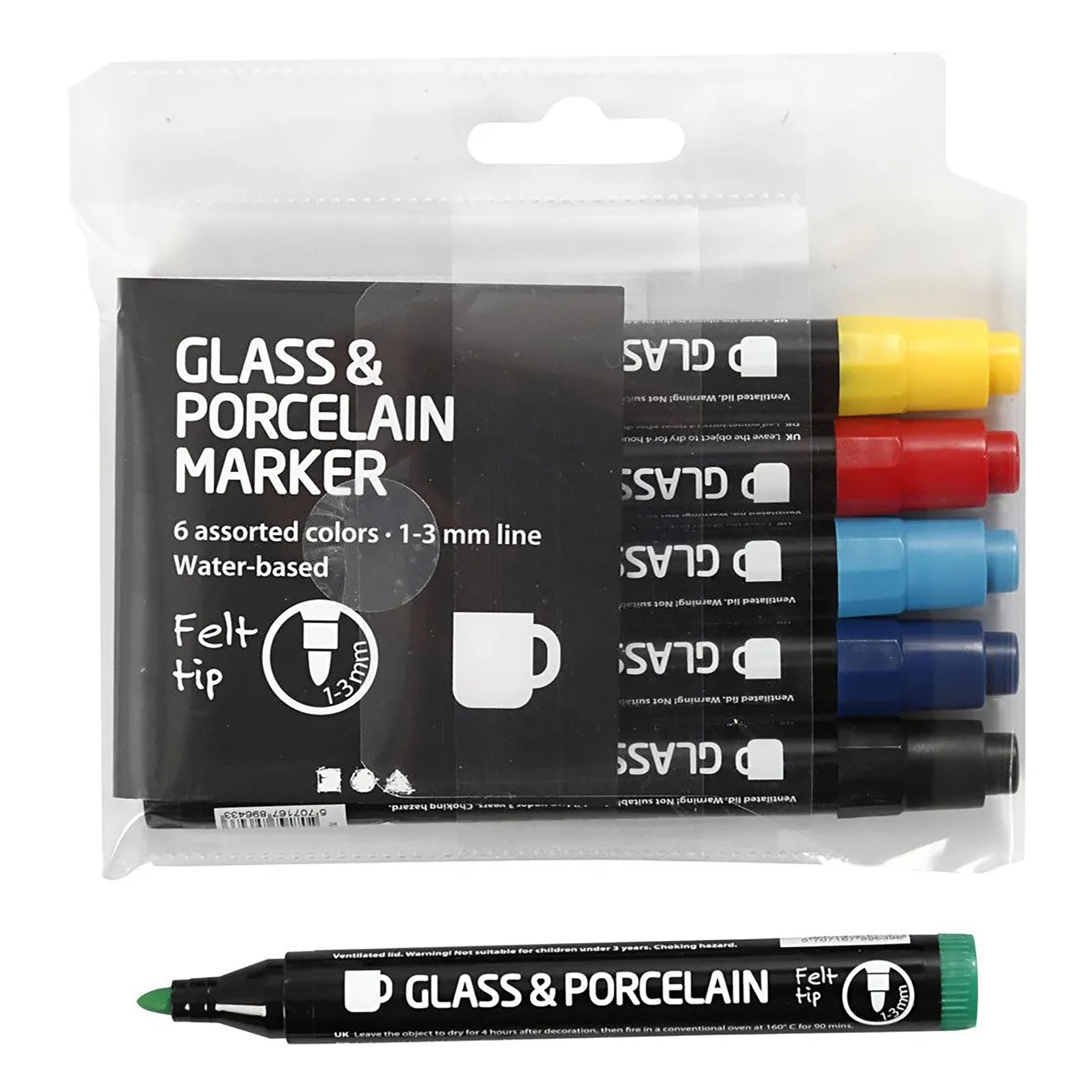 Läs mer om Glas- och Porslinstusch Standardfärger - 6-pack