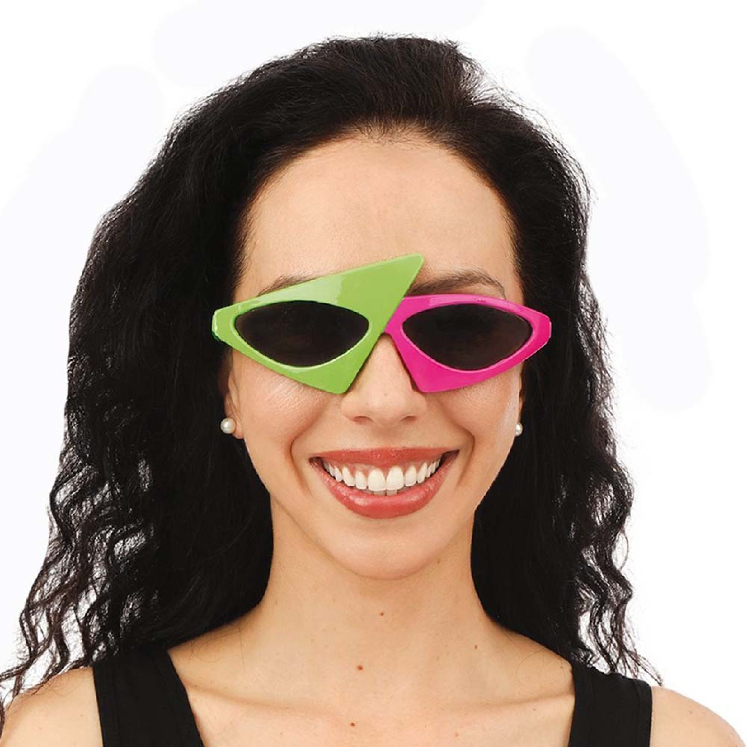 Glasögon 80s Asymmetriska Rosa/Grön | Hem - Maskerad - Tillbehör - Glasögon | Pryloteket