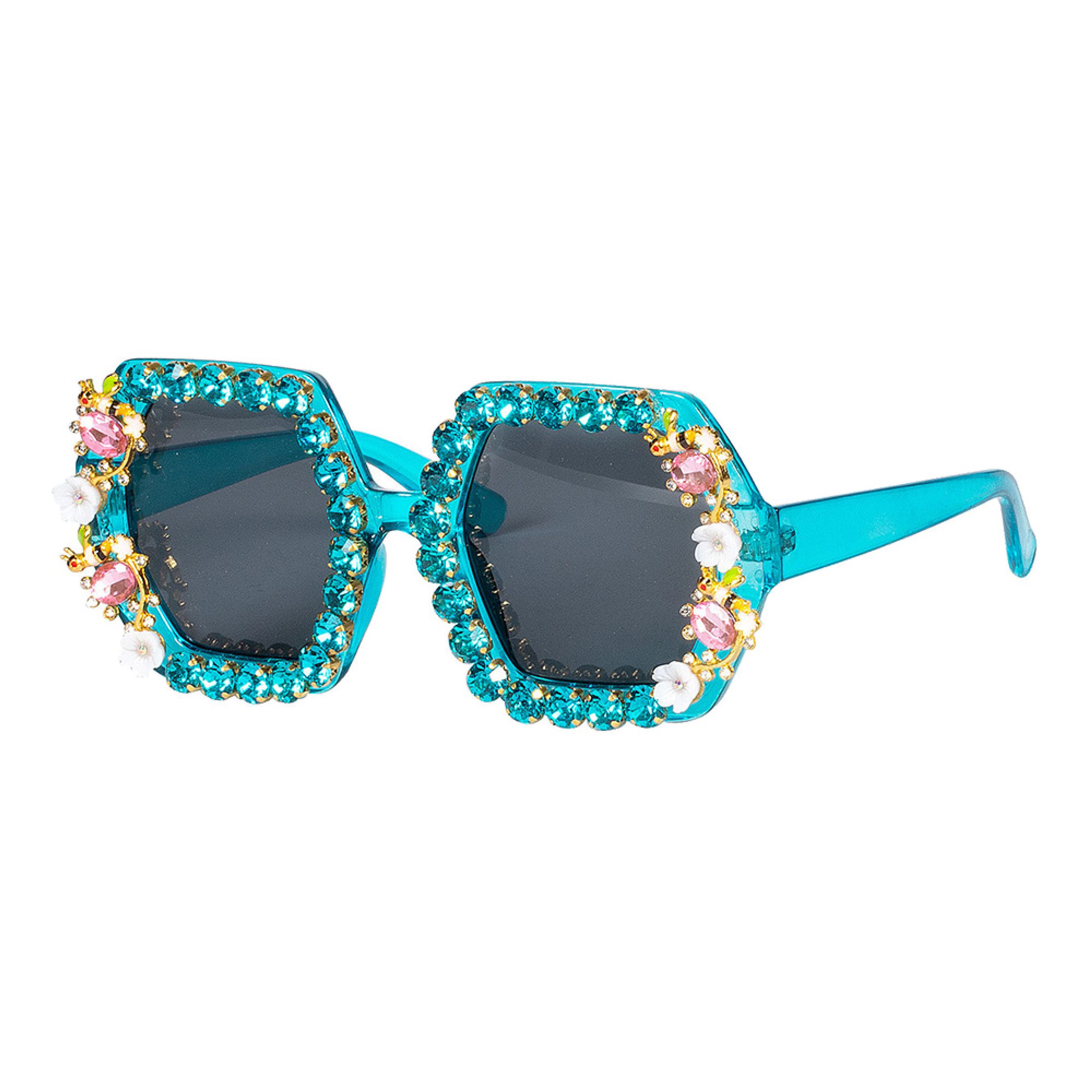 Glasögon Flowers med Pärlor Blå - One size | Hem - Maskerad - Tillbehör - Maskeradaccessoarer | Pryloteket