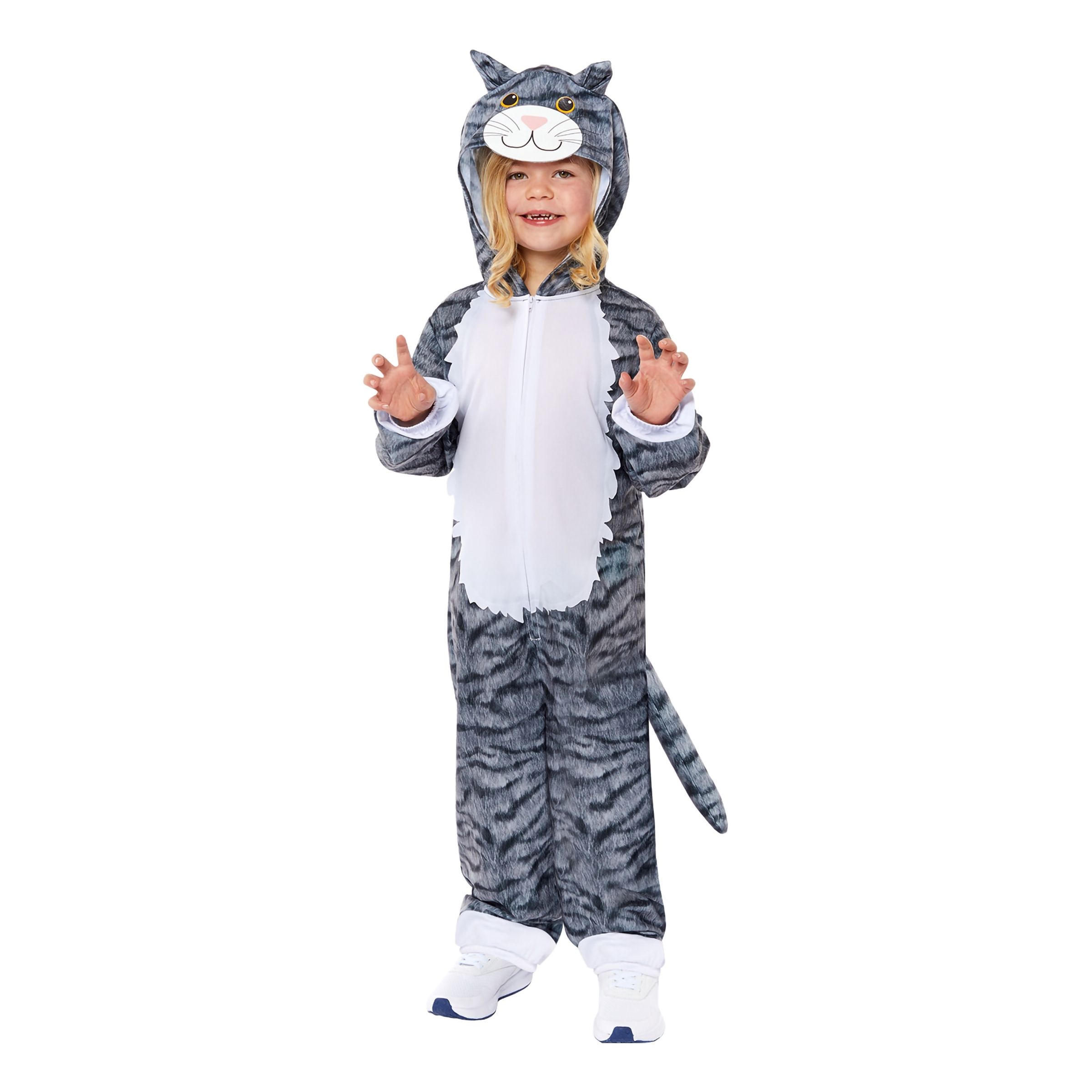 Grå Katt Onesie Barn Maskeraddräkt - Small