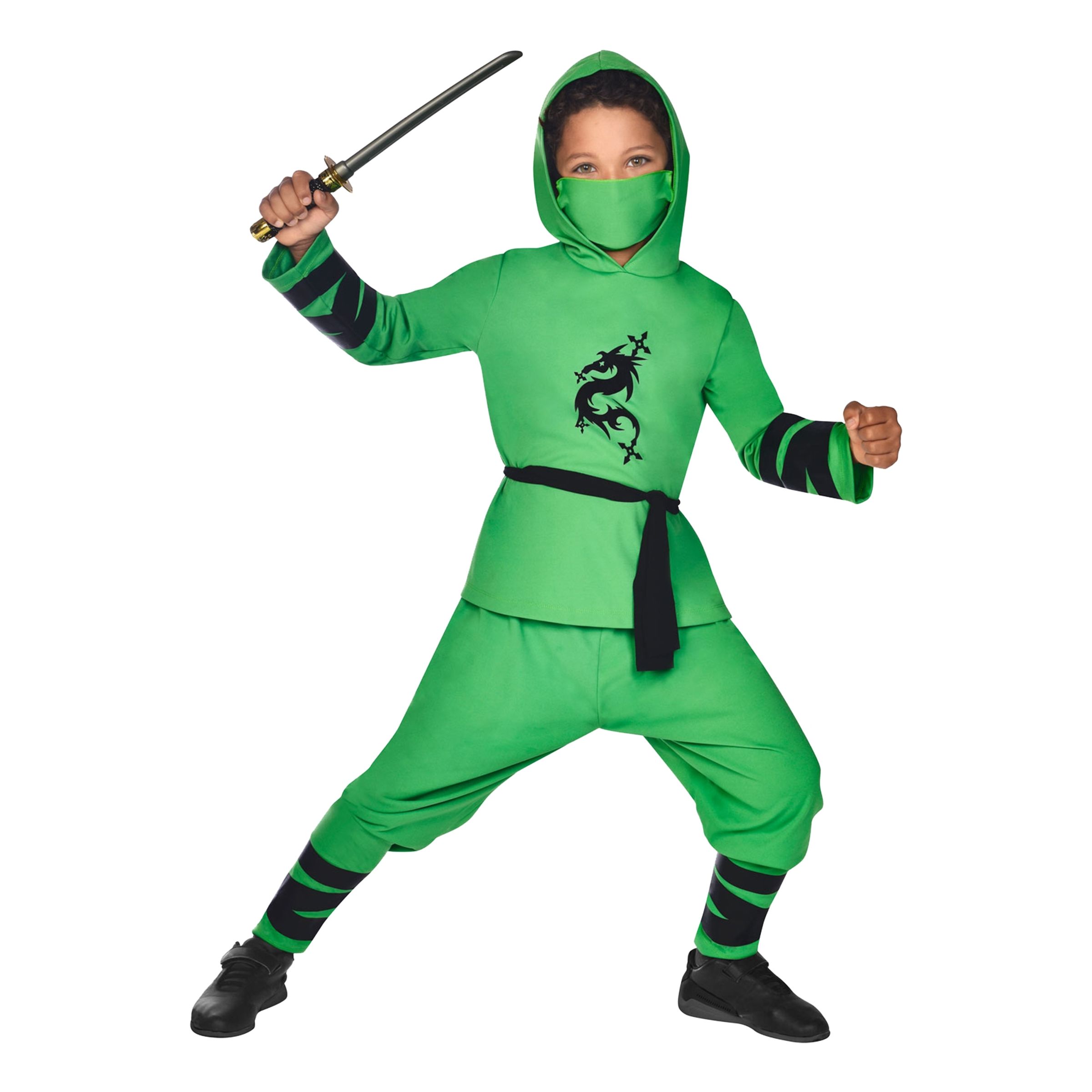Läs mer om Grön Ninja Barn Maskeraddräkt - Small