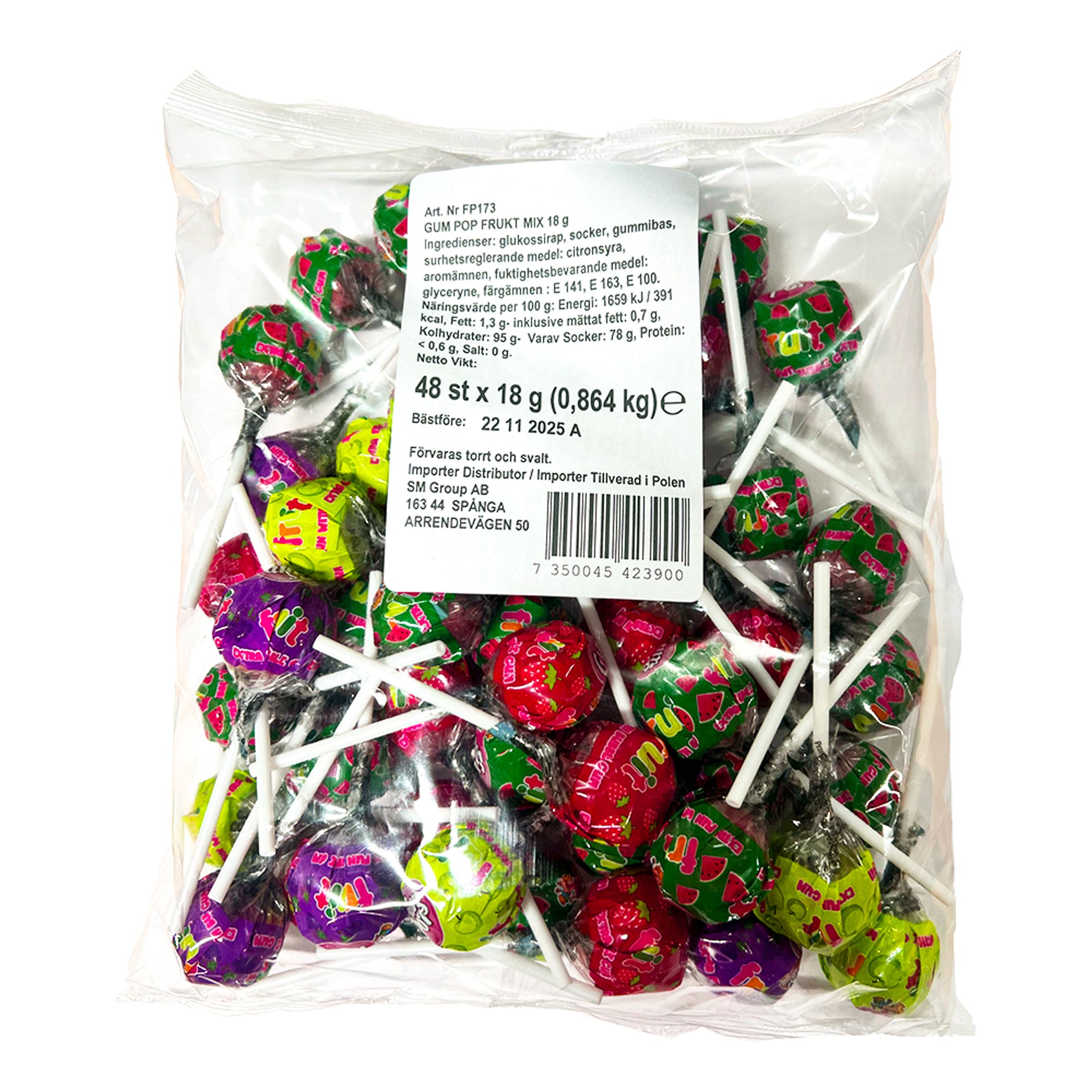 Gum pop Fruktmix Klubbor Storpack - 48-pack