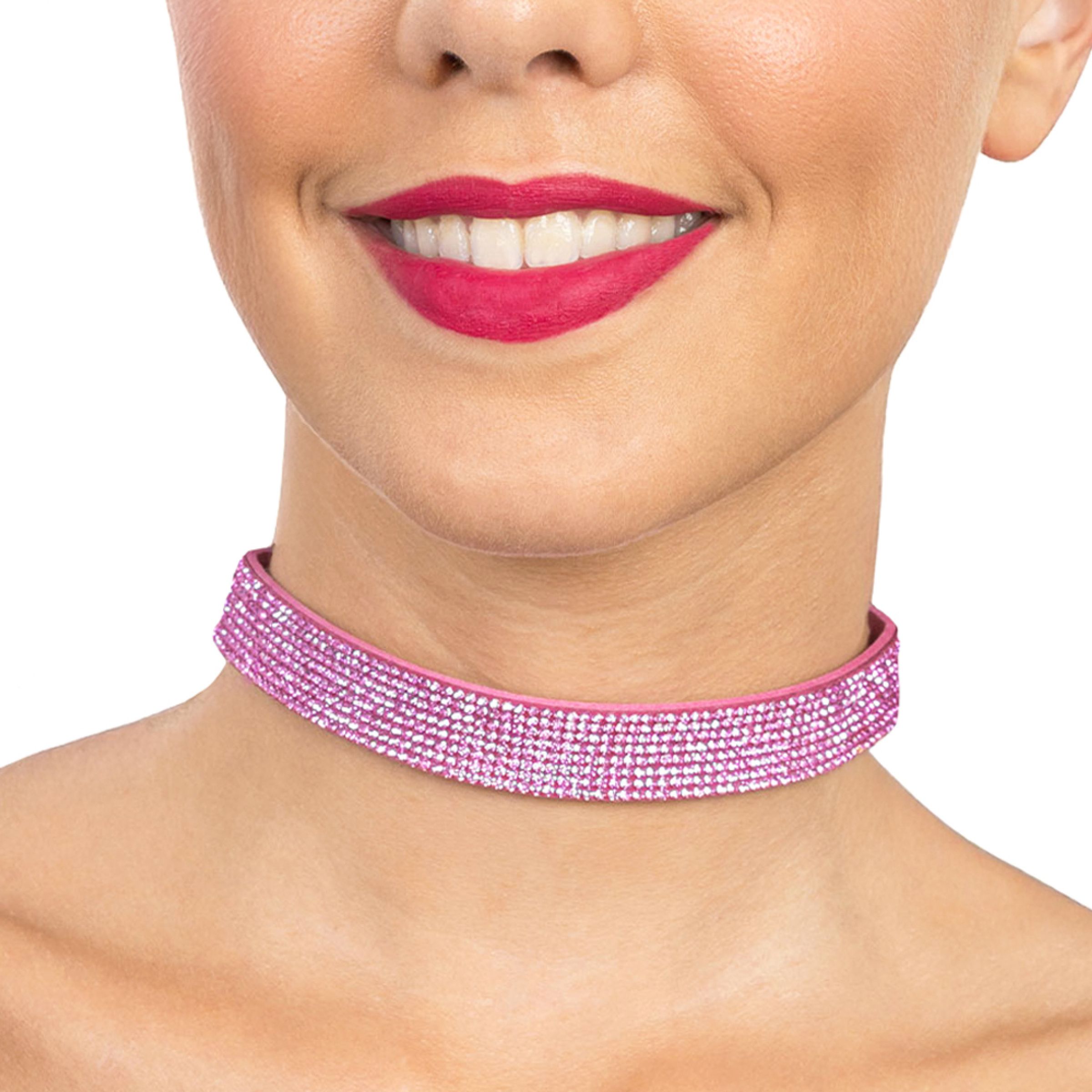 Halsband Choker med Strass Rosa | Hem - Maskerad - Tillbehör - Maskeradsmycken | Pryloteket