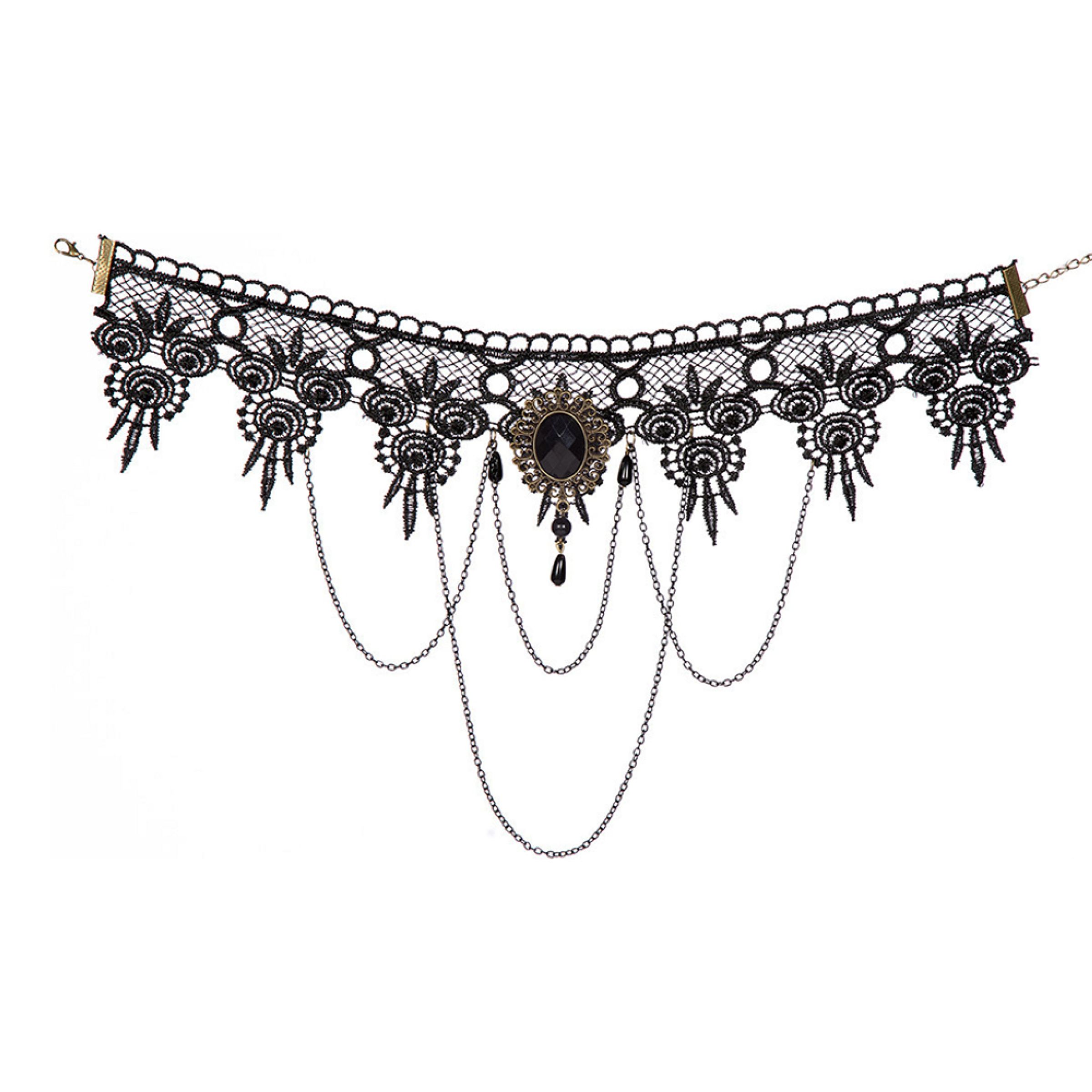 Halsband Choker Svart med Kedjor | Hem - Teman - Färger - Svart | Party Outlet