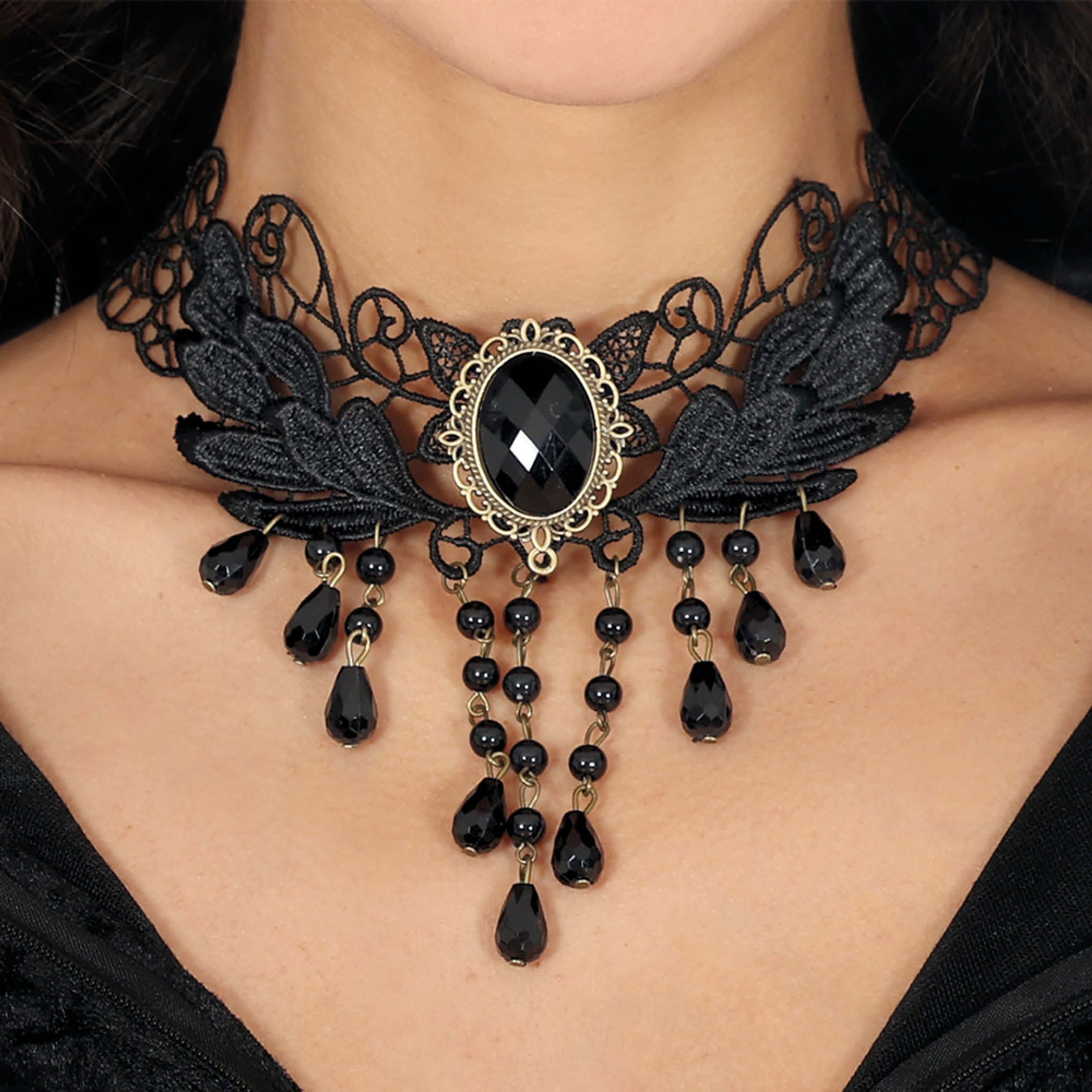 Halsband Choker Svart med Pärlor - One size | Hem - Teman - Färger - Svart | Pryloteket