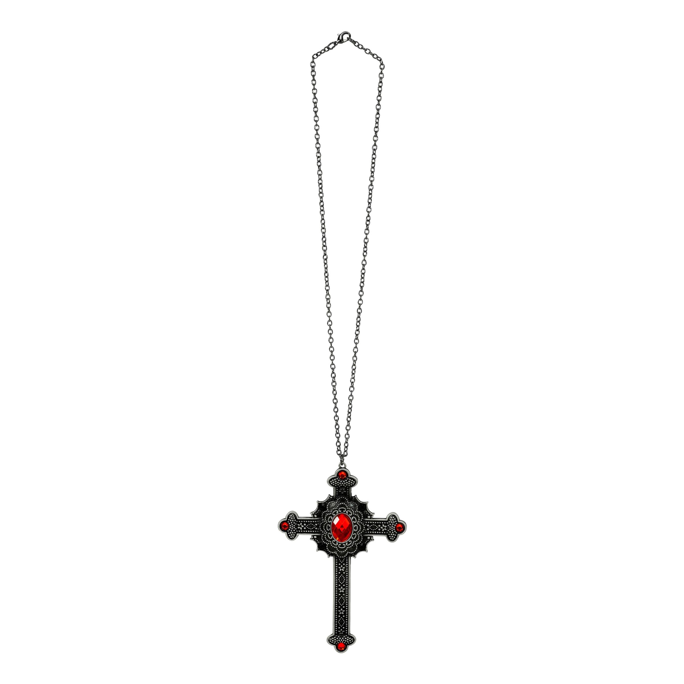 Halsband Kors med Röd Sten | Hem - Teman - Färger - Svart | Maskeradspecialisten