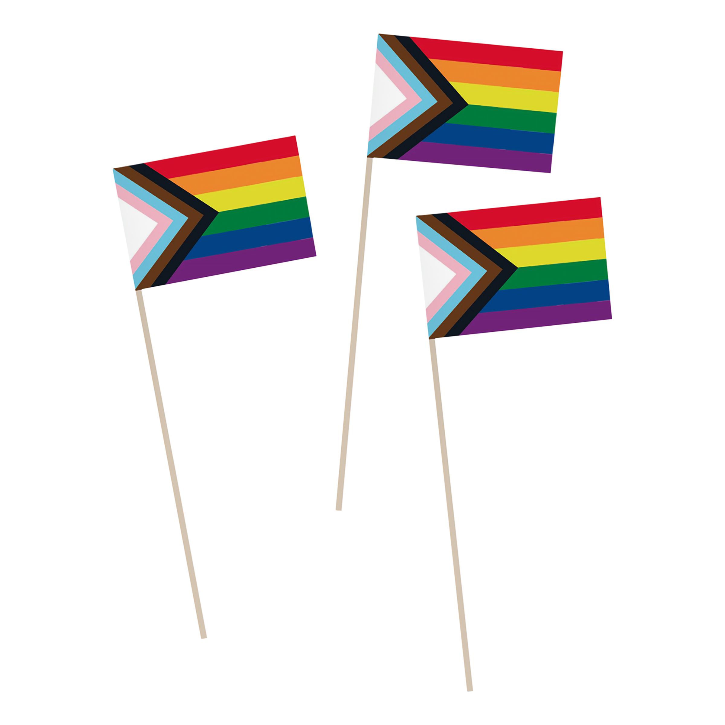 Handflaggor Progress Pride - 6-pack | Hem - Festartiklar - Flaggor - Handflaggor | Party Outlet