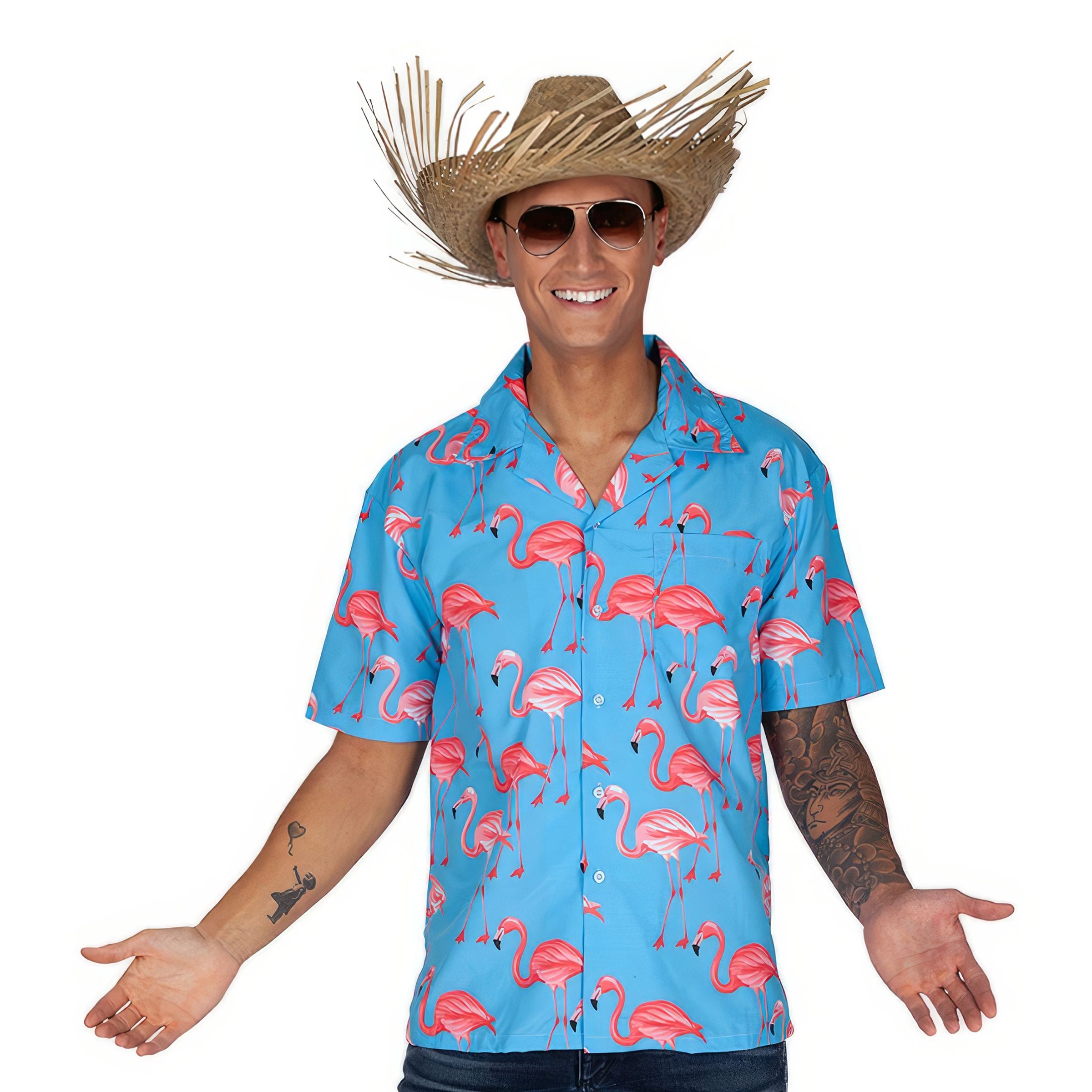 Hawaiiskjorta Flamingos - Small | Hem//Teman//Festteman//Sommarfest | PartyOutlet