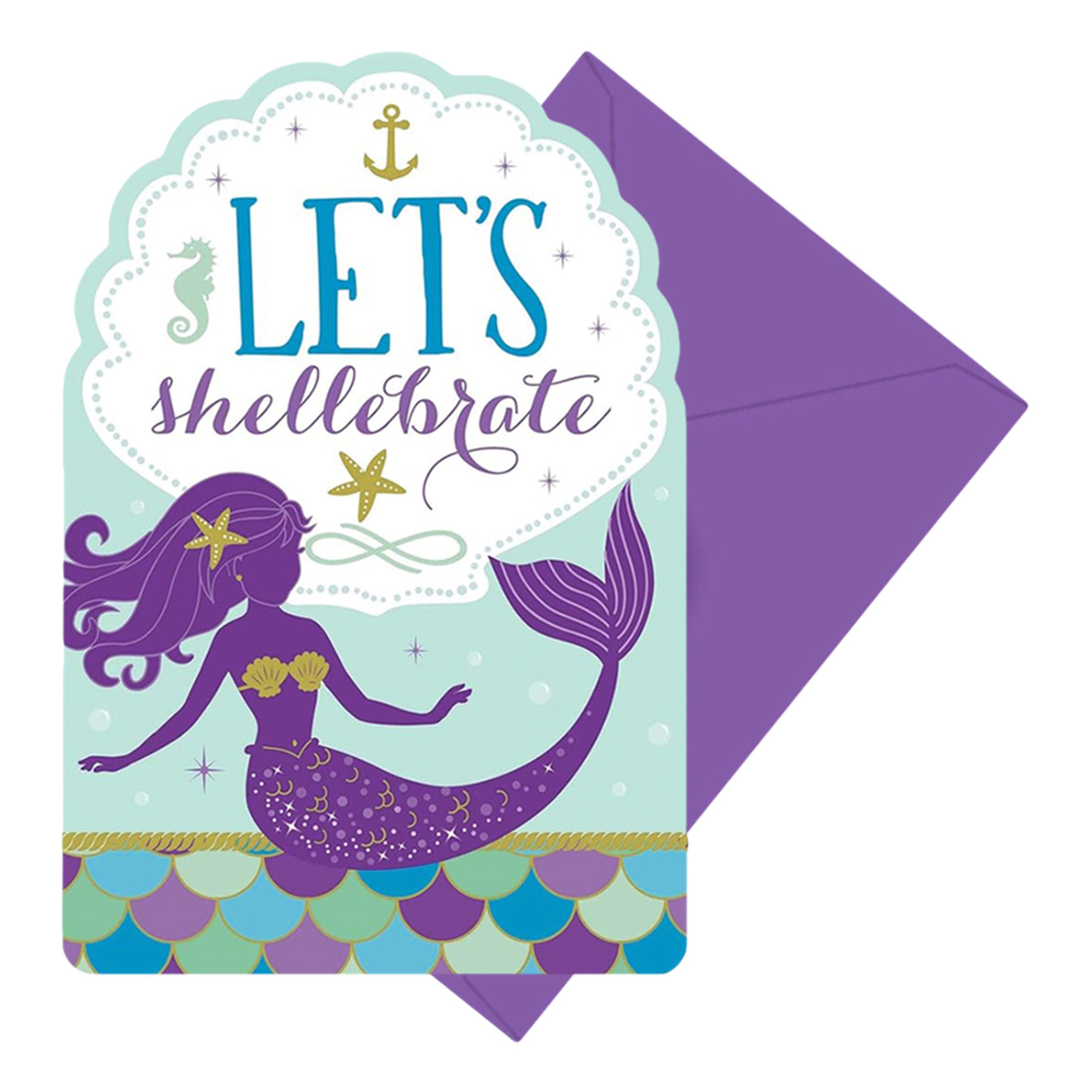 Läs mer om Inbjudningskort Mermaid Wishes - 8-pack