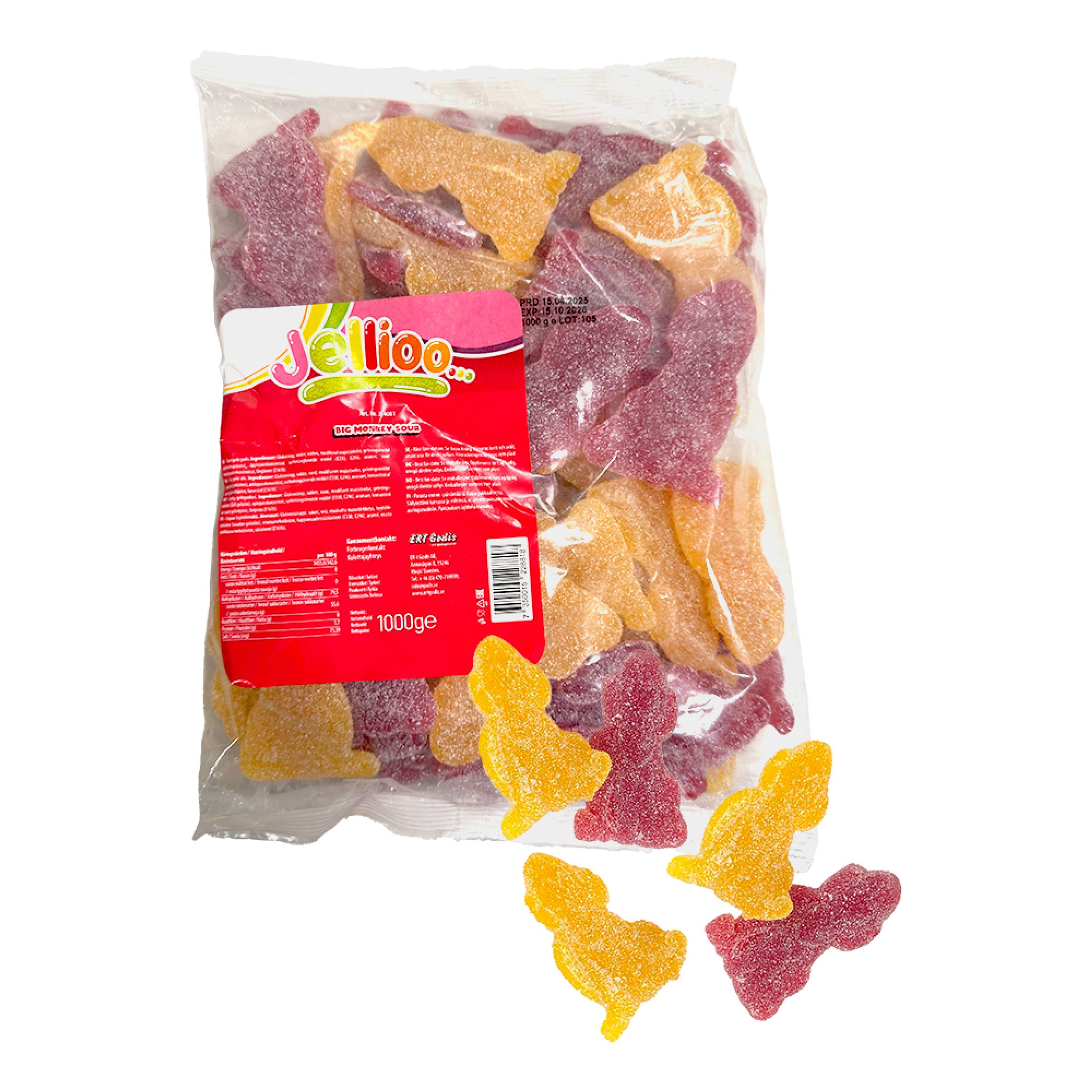 Jellioo Big Monkey Sour Storpack - 1 kg | Hem - Godis & Läsk - Godis - Surt Godis | Maskeradspecialisten
