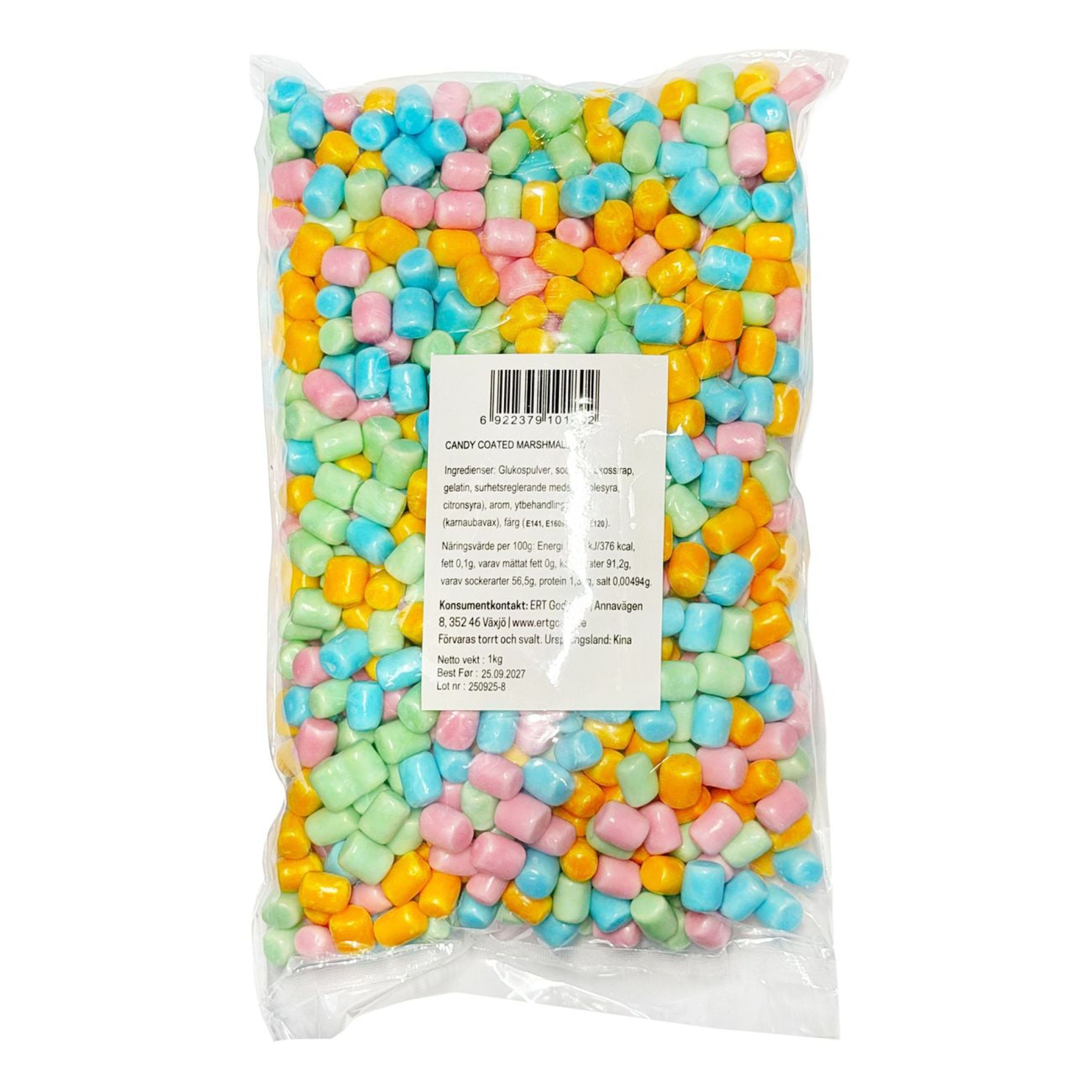 Jellioo Candy Coated Marshmallow Barell Storpack - 1 kg | Hem - Godis & Läsk - Godis - Skumgodis | Pryloteket