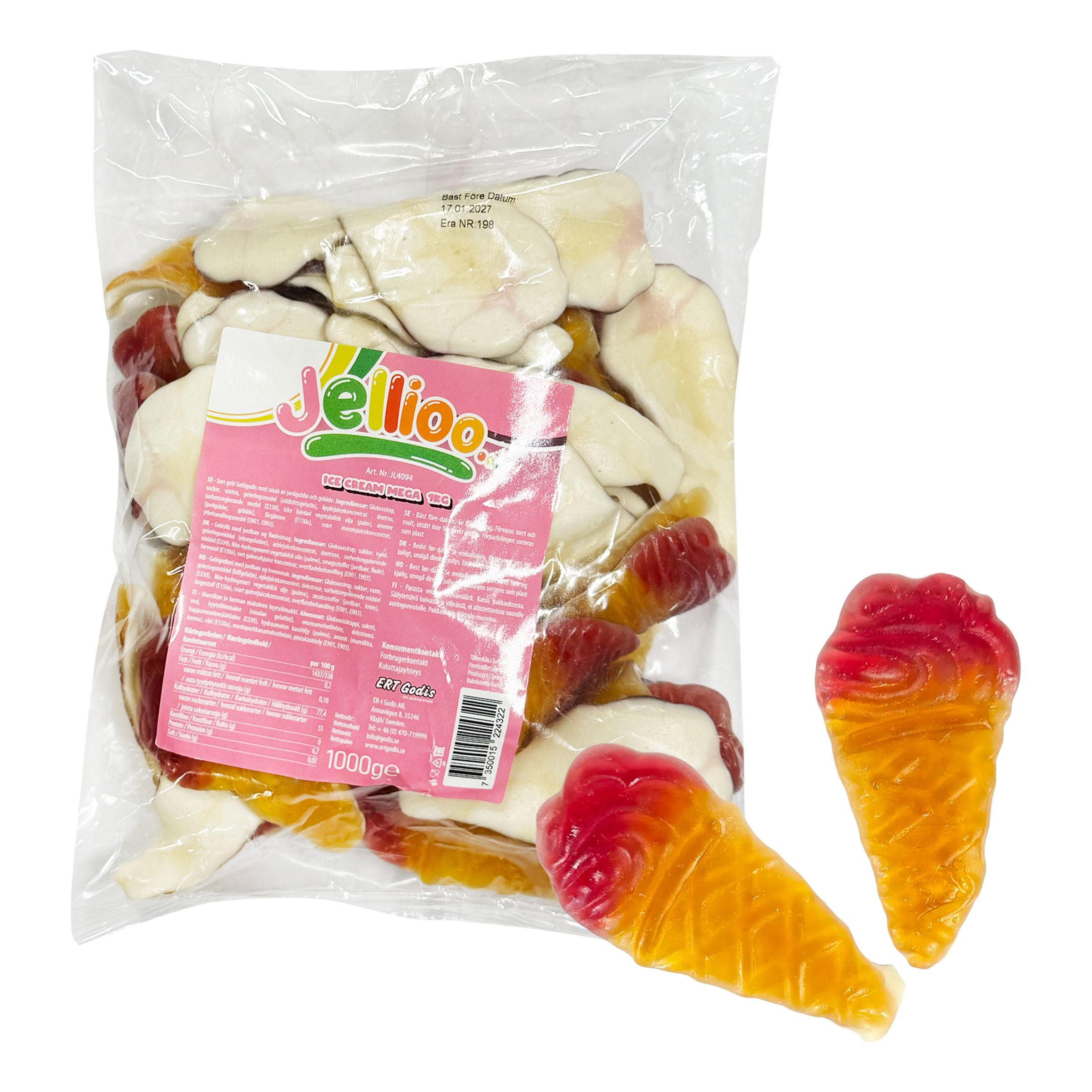 Jellioo Glasstrut Mega Storpack - 1 kg | Hem - Godis & Läsk - Godis - Gelégodis | Party Outlet