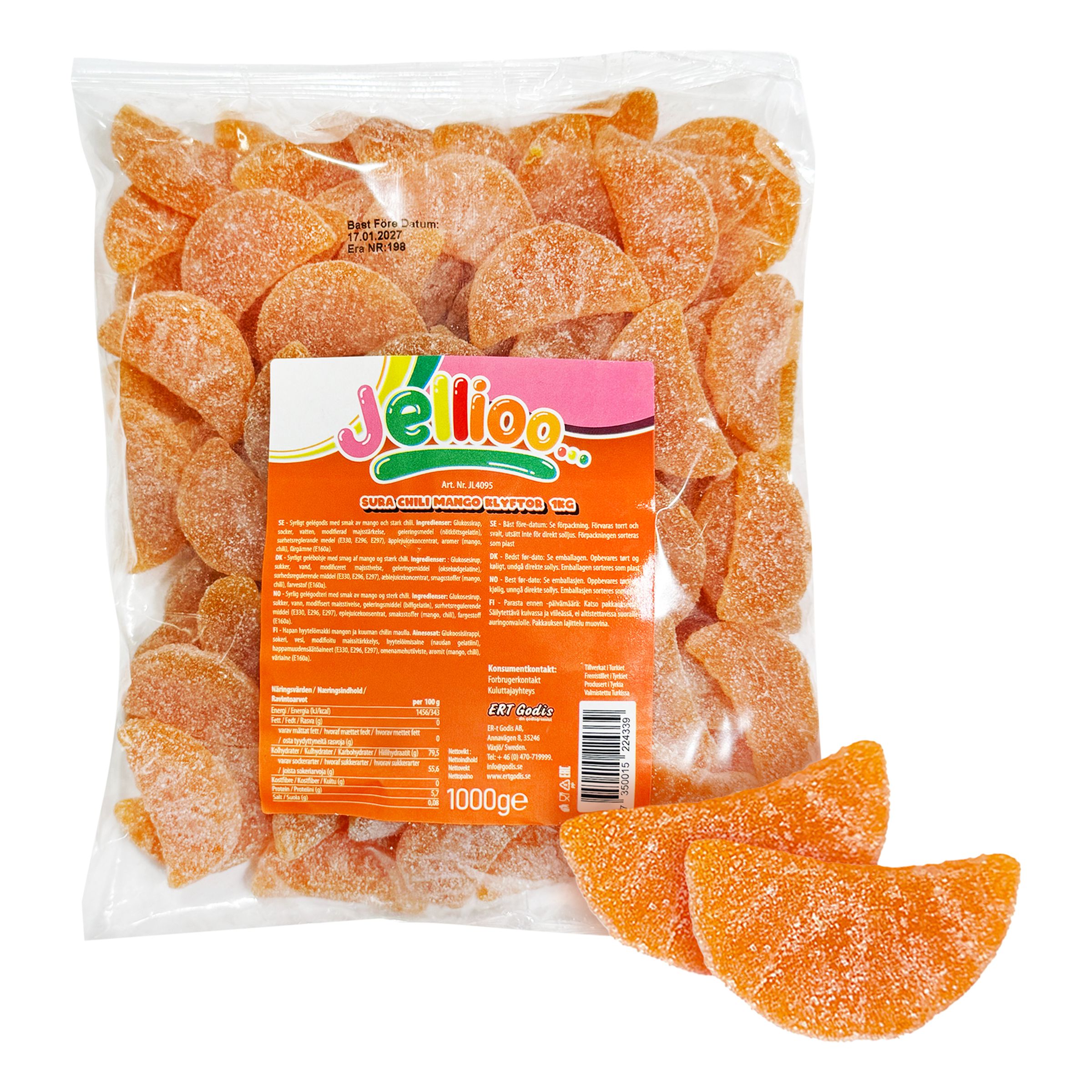 Jellioo Sura Chili Mango Klyftor Storpack - 1 kg | Hem - Godis & Läsk - Godis - Gelégodis | Party Outlet