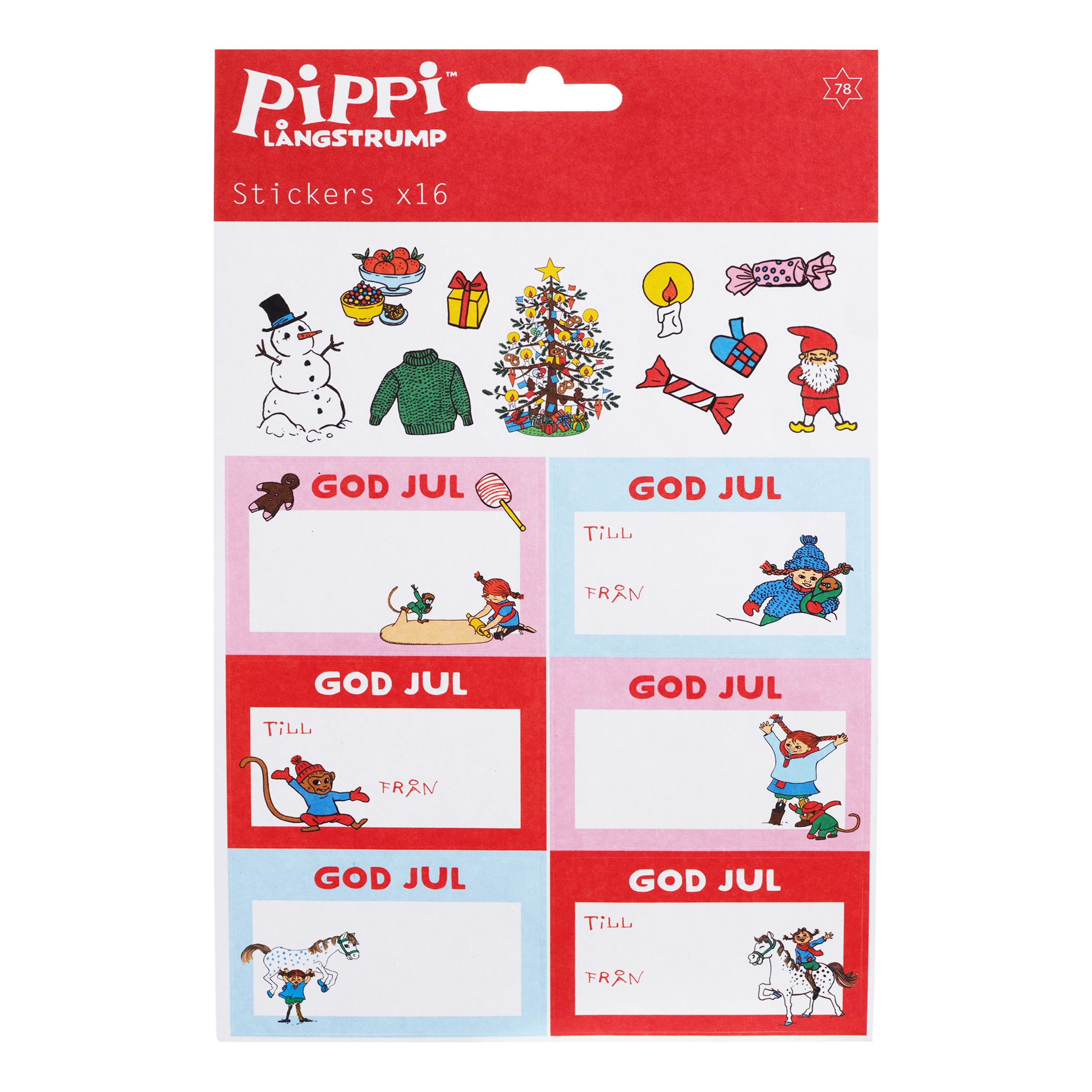 Juletiketter Pippi Långstrump - 16-pack | Hem - Festartiklar - Presentinslagning | Party Outlet