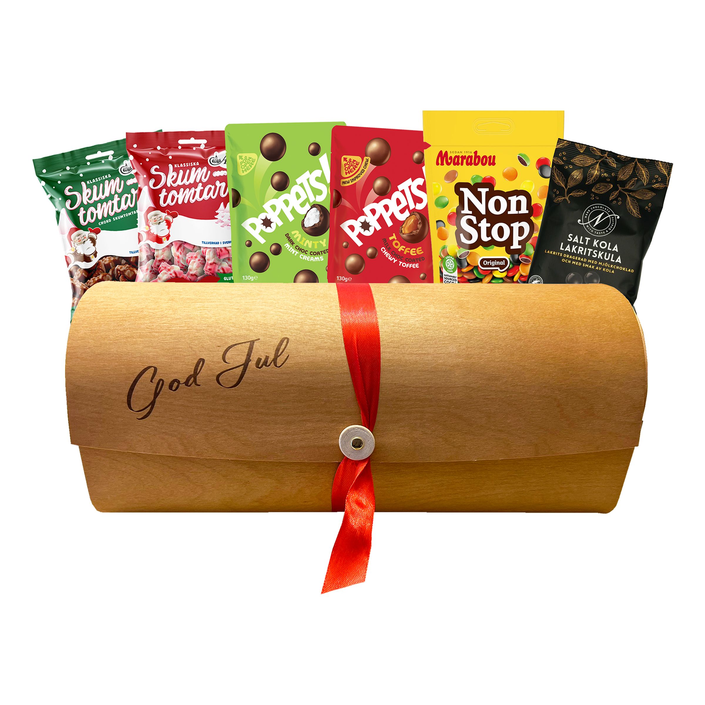 Julgodis i Trälåda God Jul - 680 gram | Hem - Teman - Presenter - Företagspresenter | Pryloteket