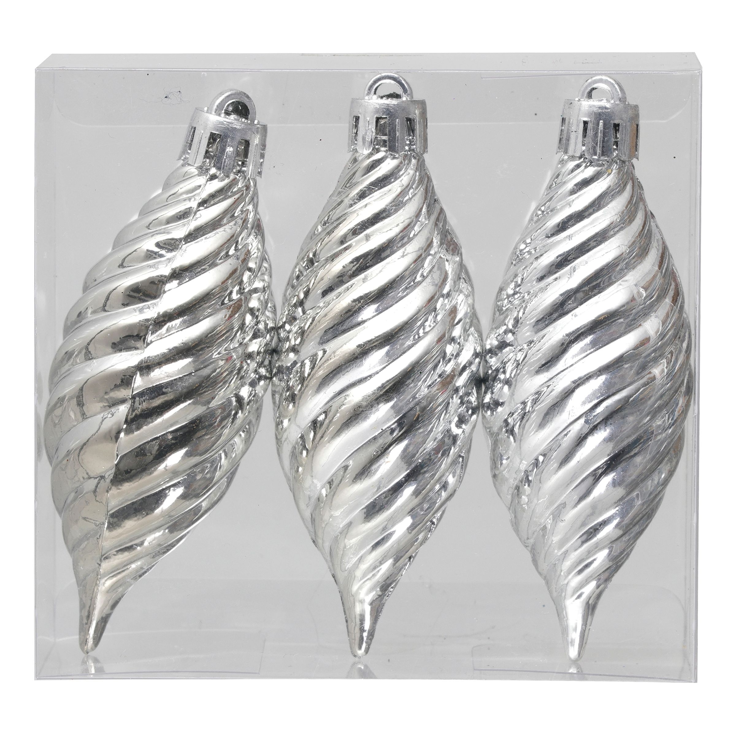 Julgranskulor Droppe med Ränder Silver - 3-pack