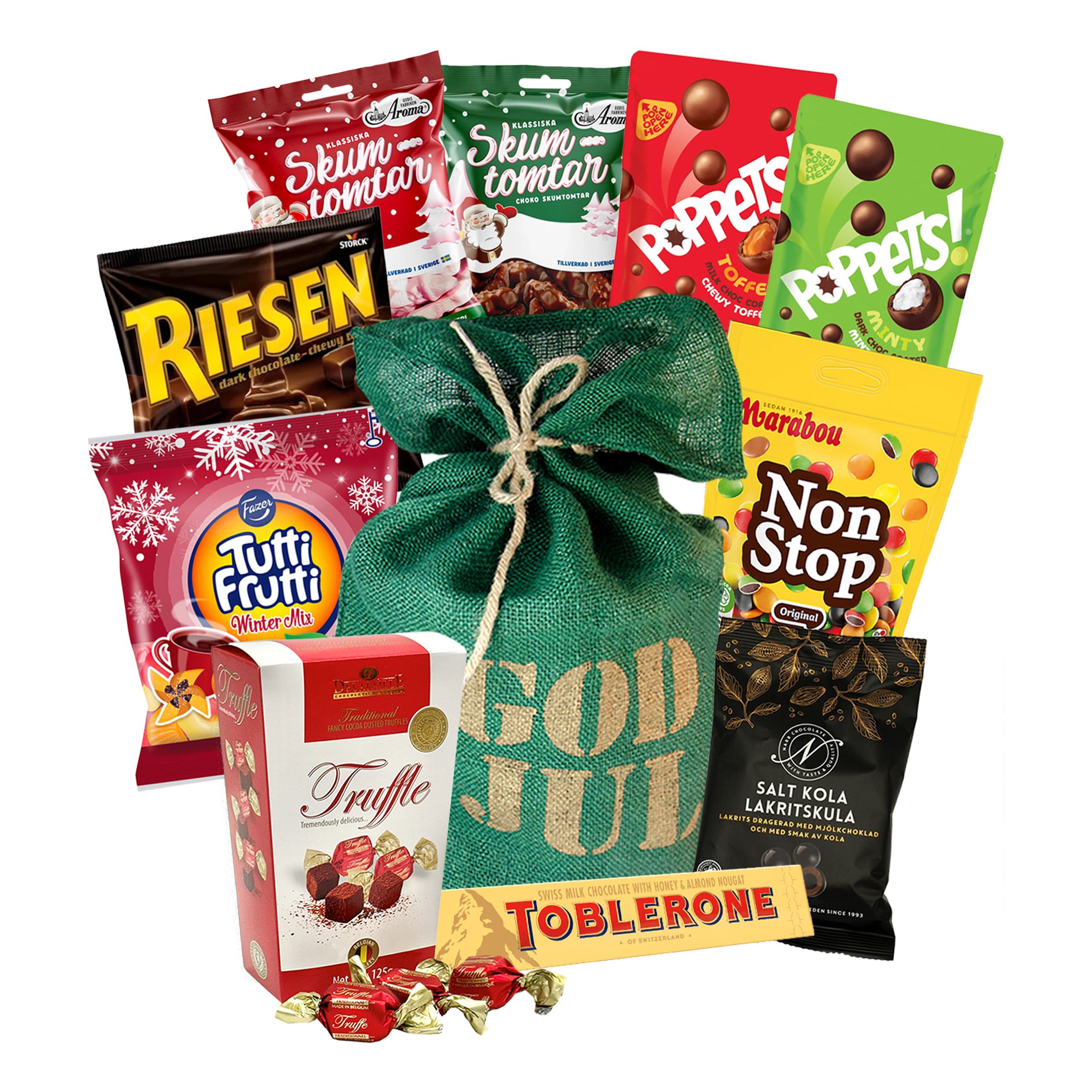JulsÀck Grön med Godis och Choklad - 1440 gram | Hem - Teman - Högtider - Jul | Pryloteket
