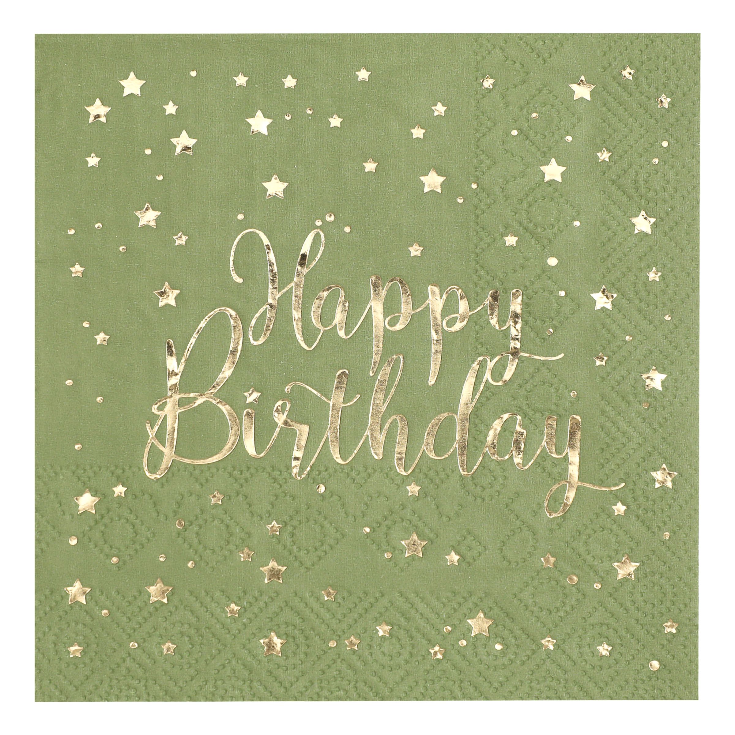 Kaffeservetter Happy Birthday Grön/Guld - 20-pack | Hem - Festartiklar - Dukning - Servetter | Pryloteket