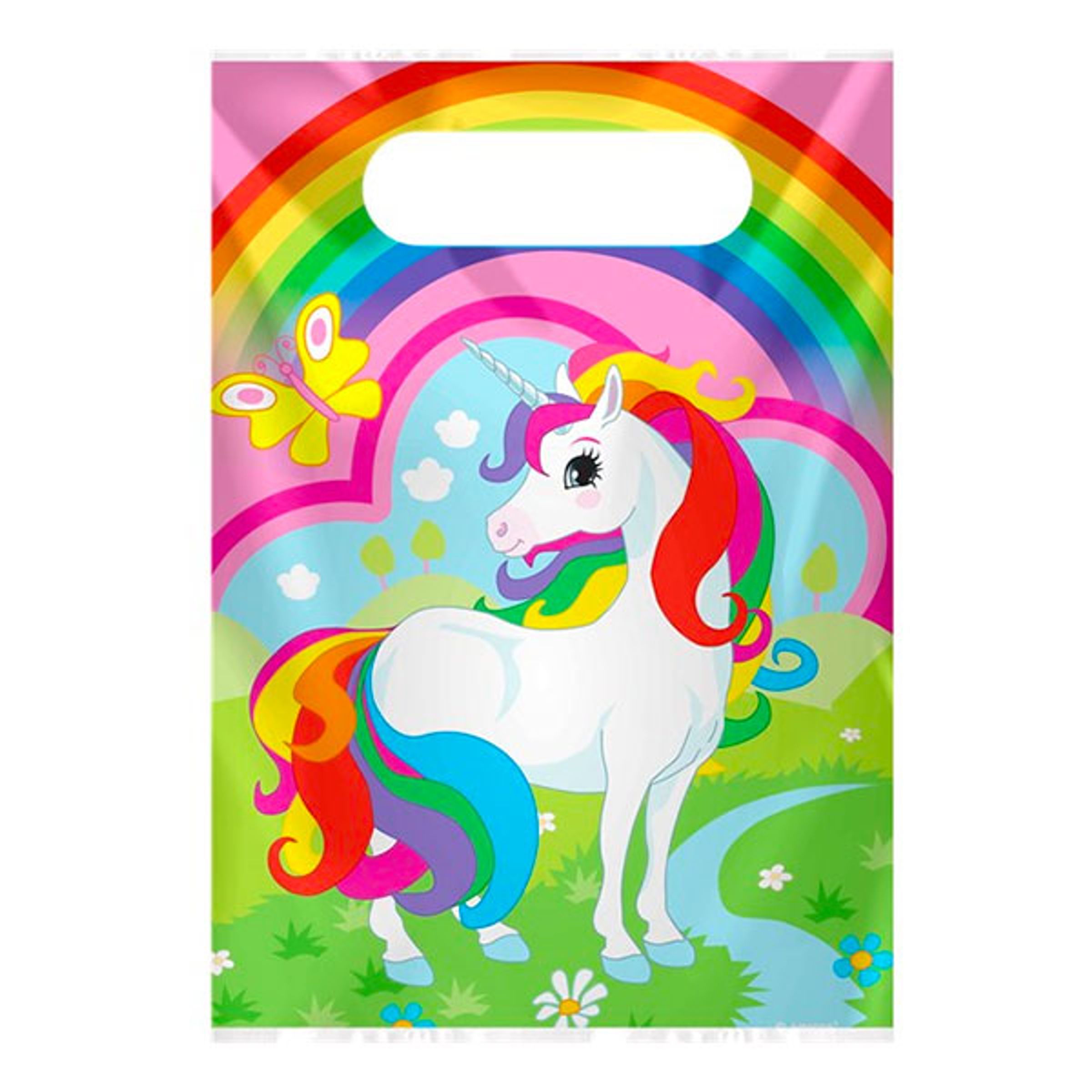 Läs mer om Kalaspåsar Rainbow Unicorn - 8-pack