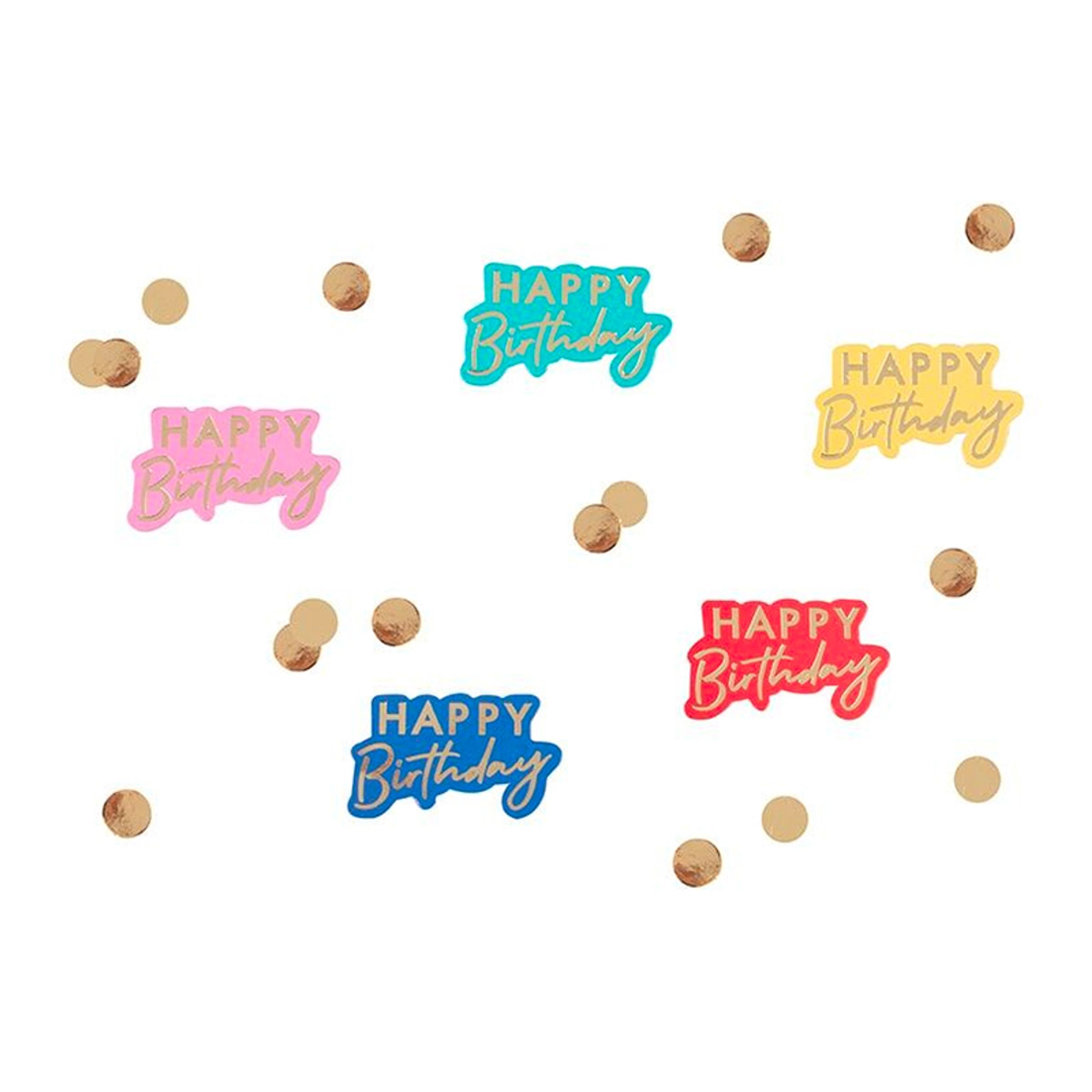 Läs mer om Konfetti Happy Birthday Guld/Multi - 13 gram