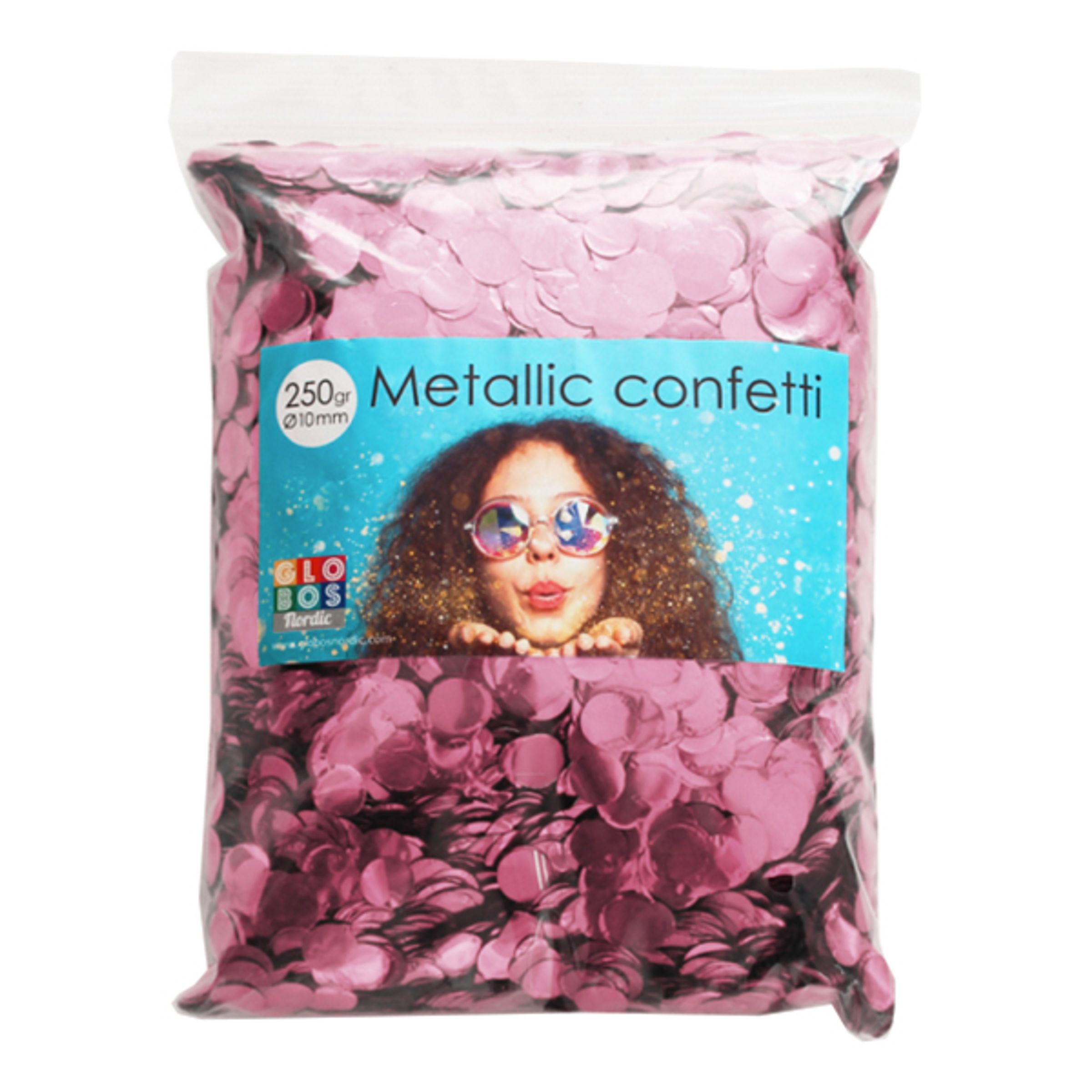 Läs mer om Konfetti Ljusrosa Metallic Runda - 250 gram