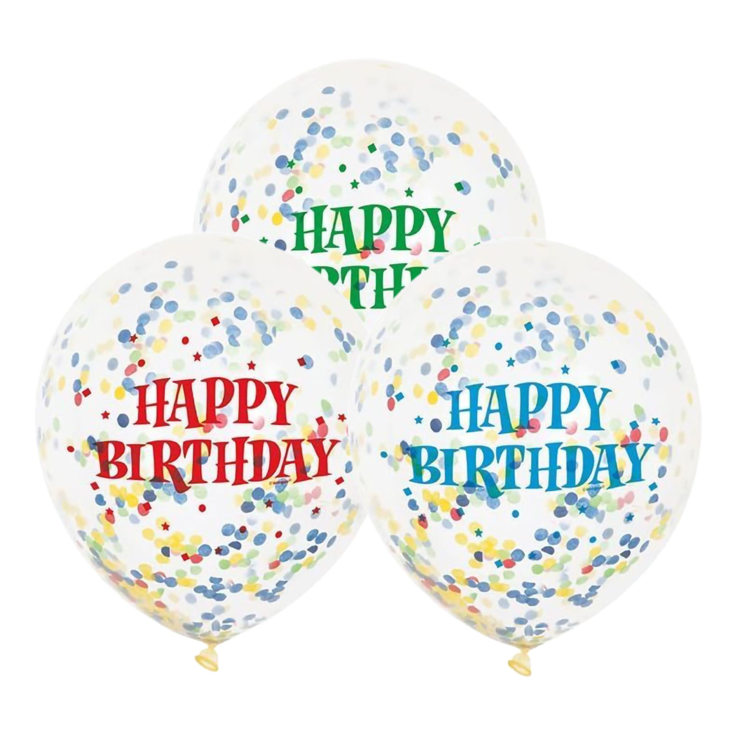 Konfettiballonger Happy Birthday - 6-pack | Hem - Festartiklar - Ballonger - Latexballonger | Maskeradspecialisten