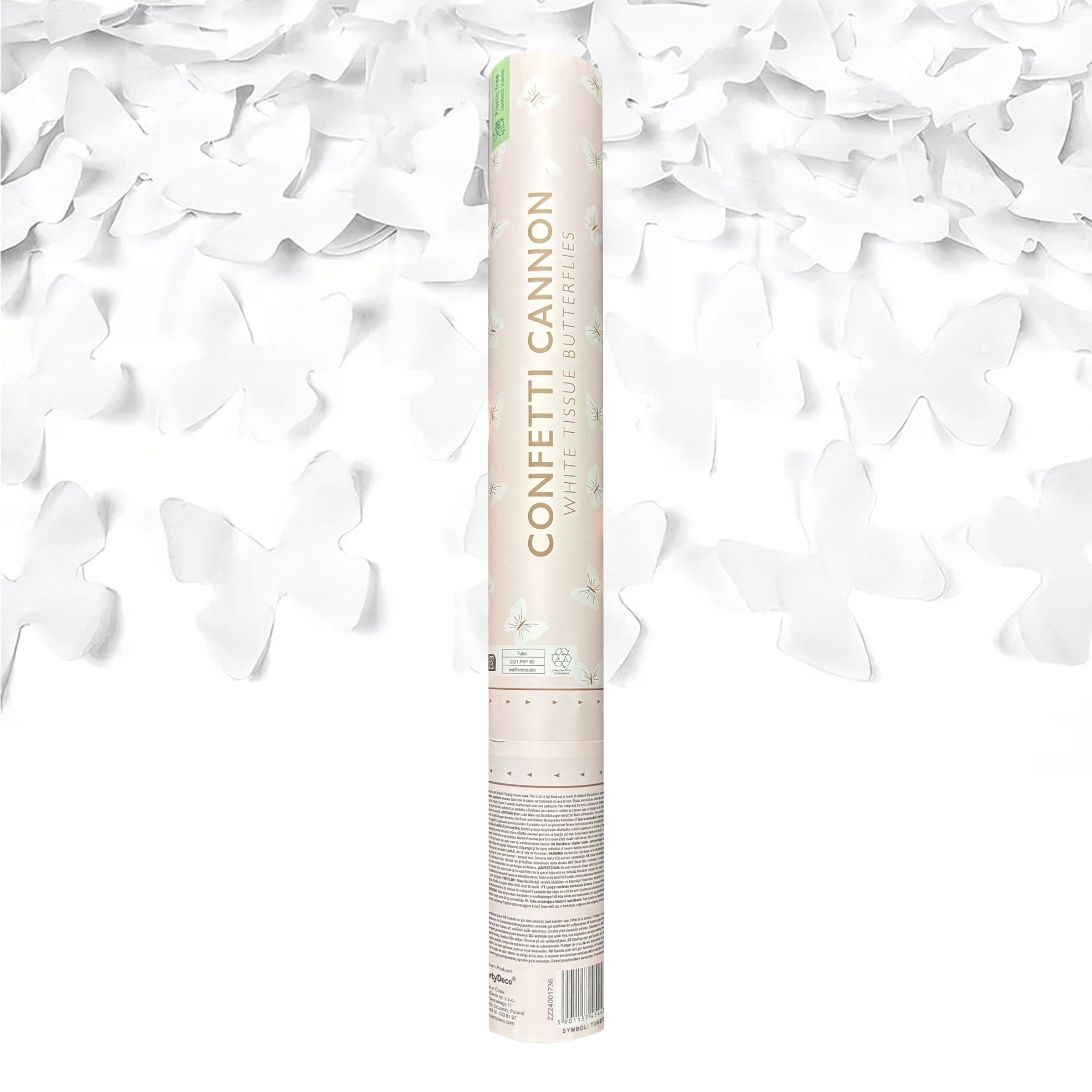 Konfettikanon Vita Fjärilar - 60 cm | Hem - Festartiklar - Festdekoration - Konfetti | Pryloteket