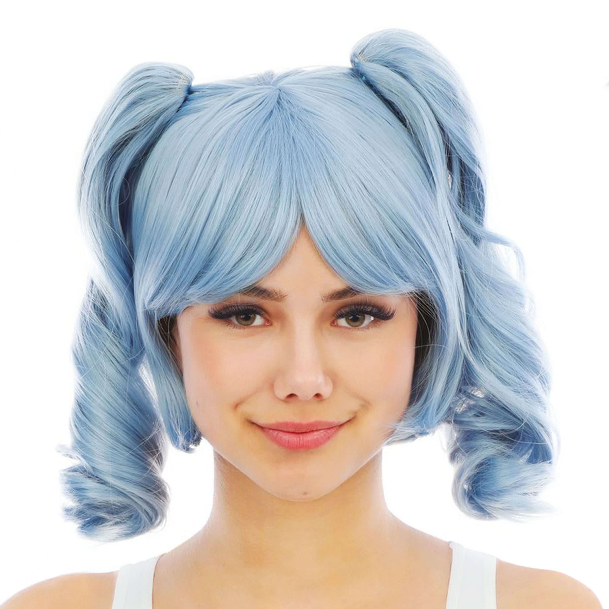 Kort Blå Peruk med Avtagbara Tofsar - One size | Hem - Maskerad - Peruker - Damperuker | Pryloteket