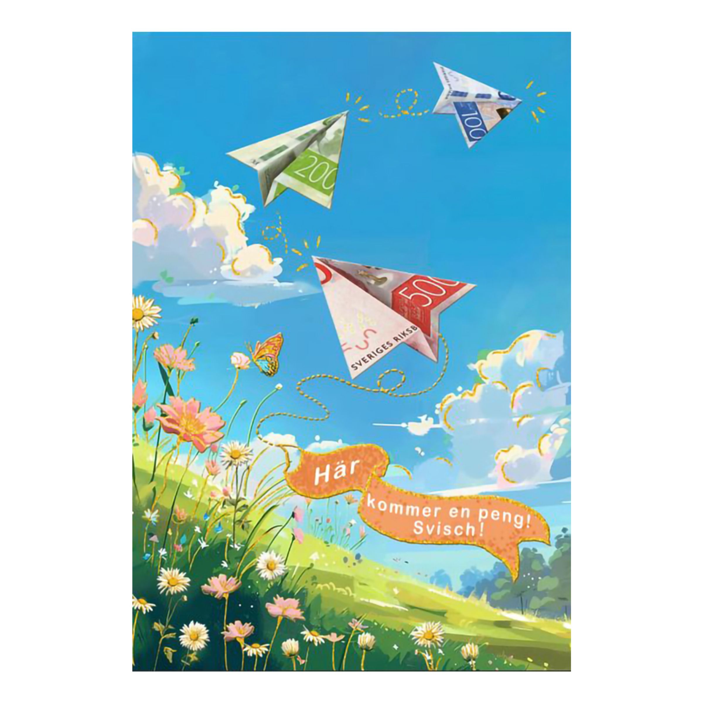 Kort Här Kommer en Peng! Svisch! | Hem - Festartiklar - Hälsningskort - Gratulationskort | Party Outlet