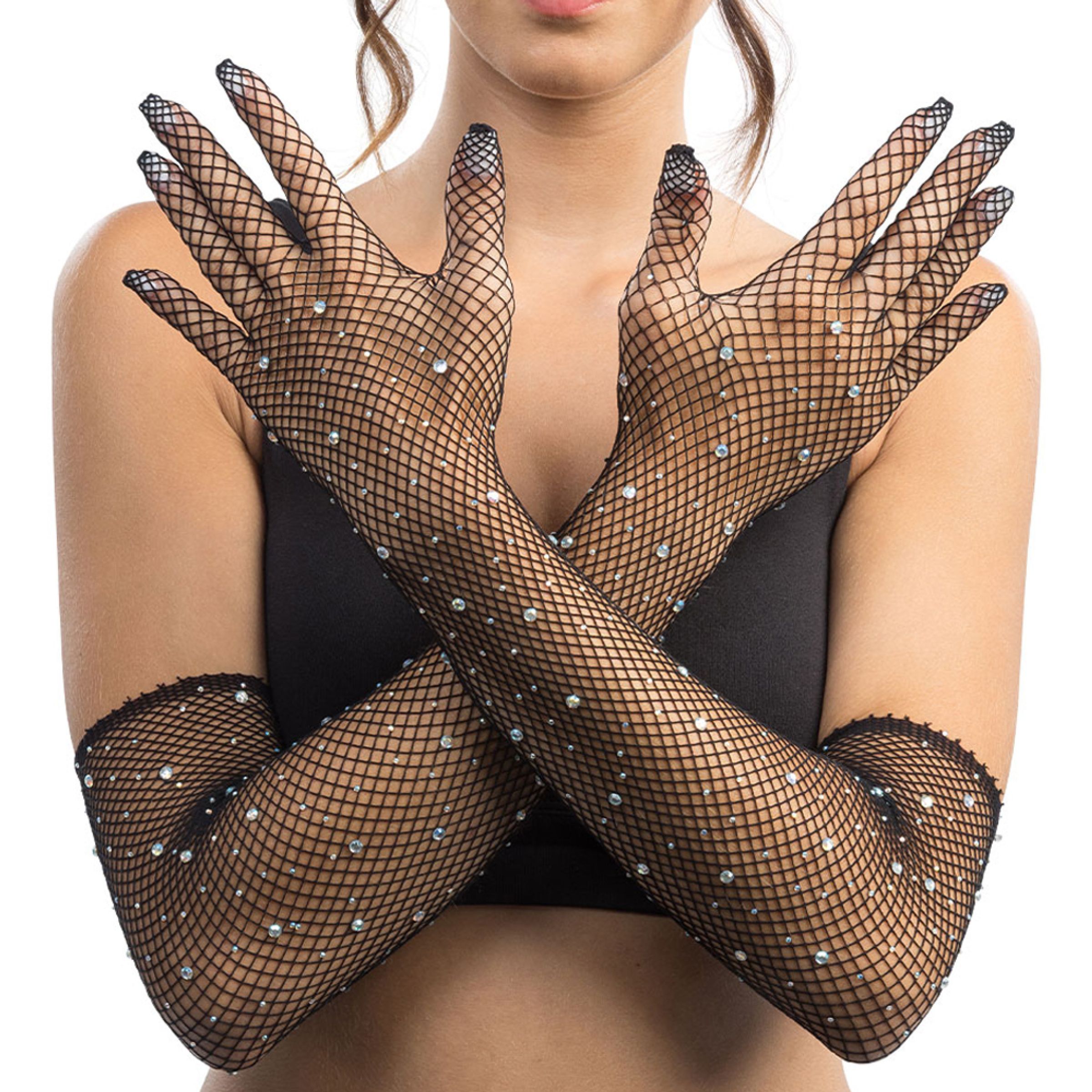 Långa Operahandskar med Stenar Svart - One size | Hem - Maskerad - Tillbehör - Maskeradaccessoarer | Maskeradspecialisten