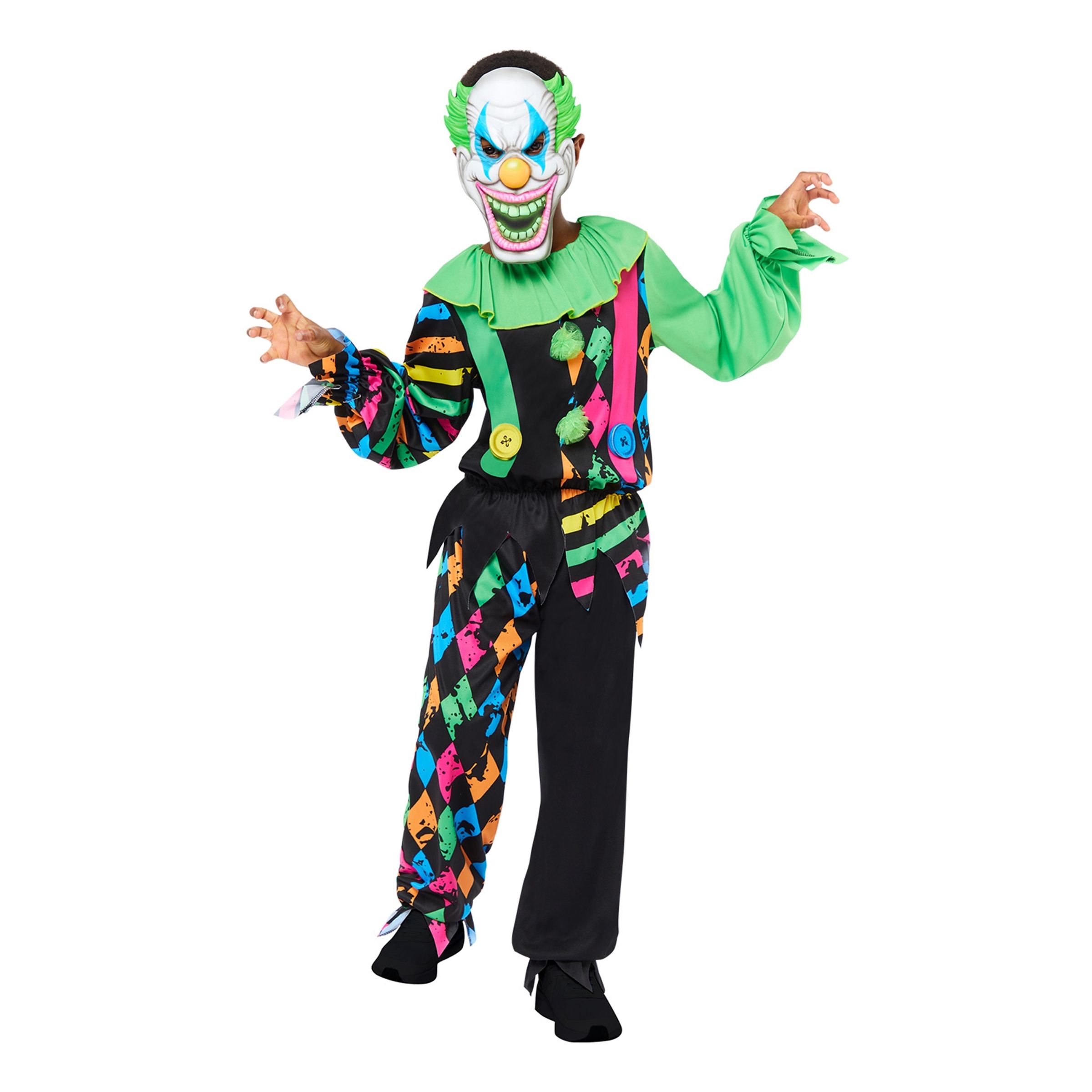 Läskig Neon Clown Barn Maskeraddräkt - X-Small