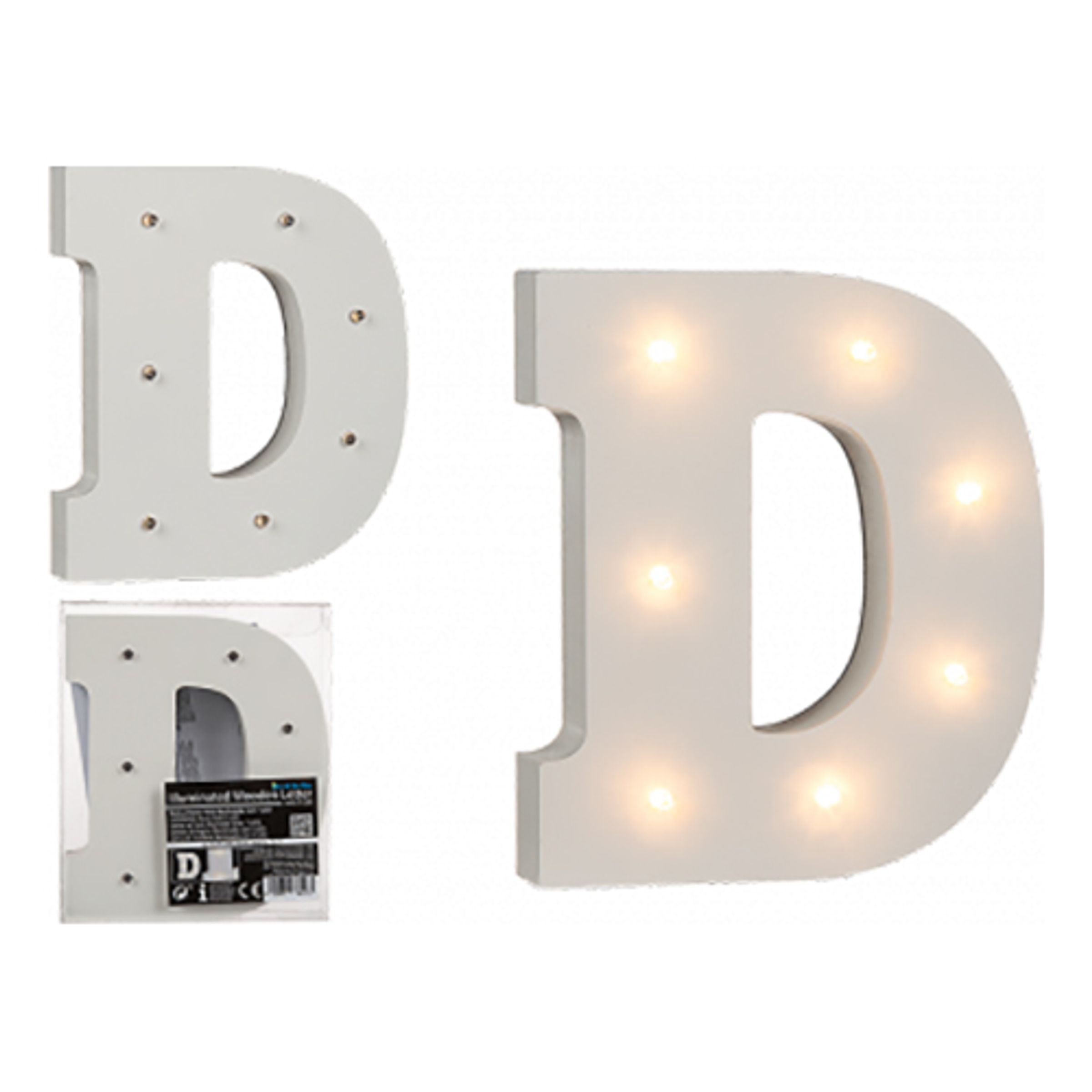 Läs mer om LED-Bokstav i Trä Vit - Bokstav D
