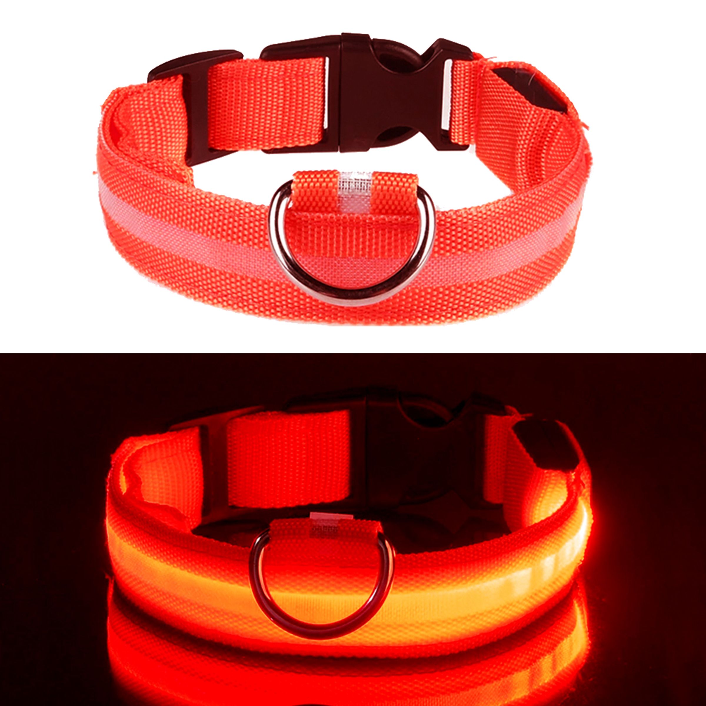 LED Hundhalsband - Röd - Medium