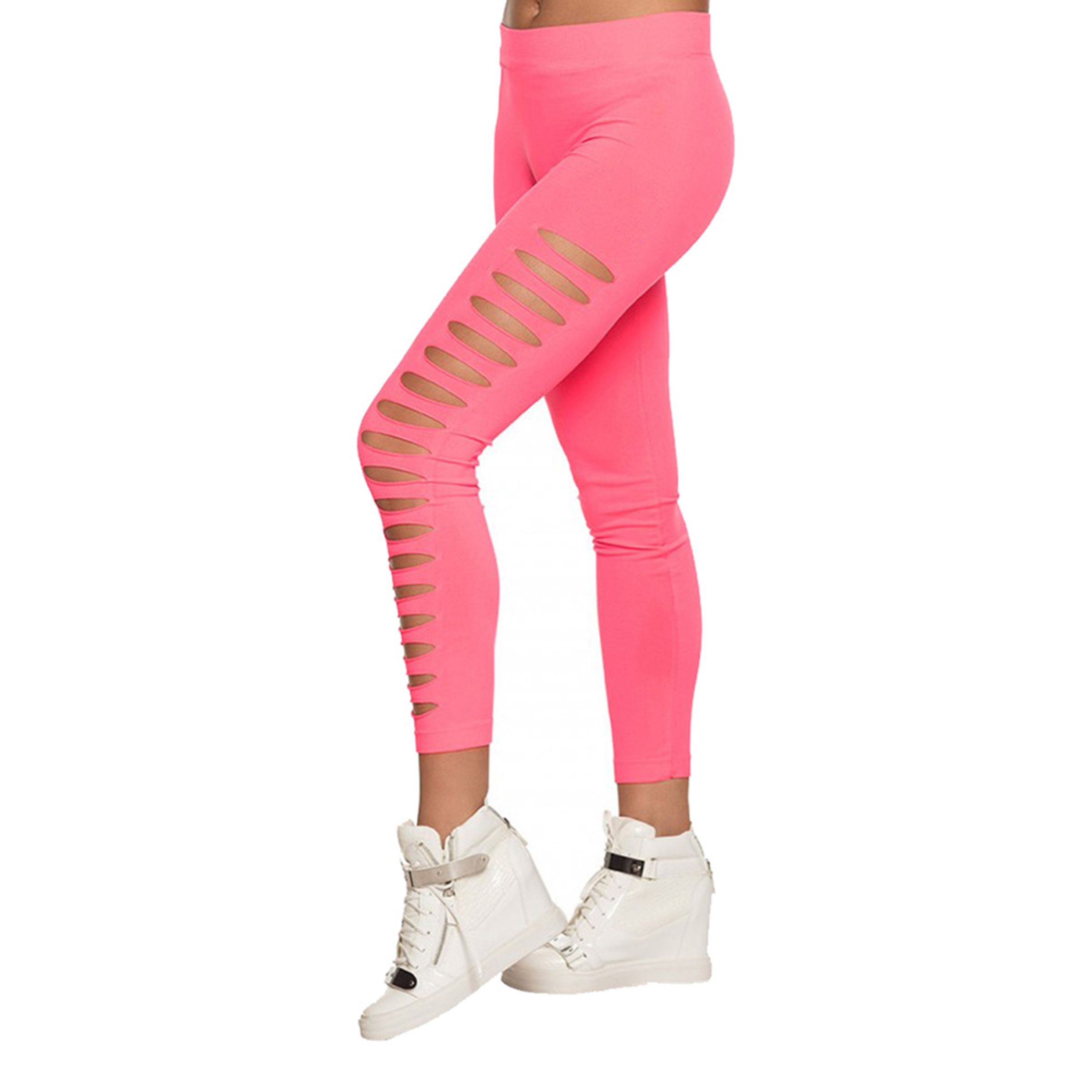 Läs mer om Leggings Neonrosa med Hål - Medium