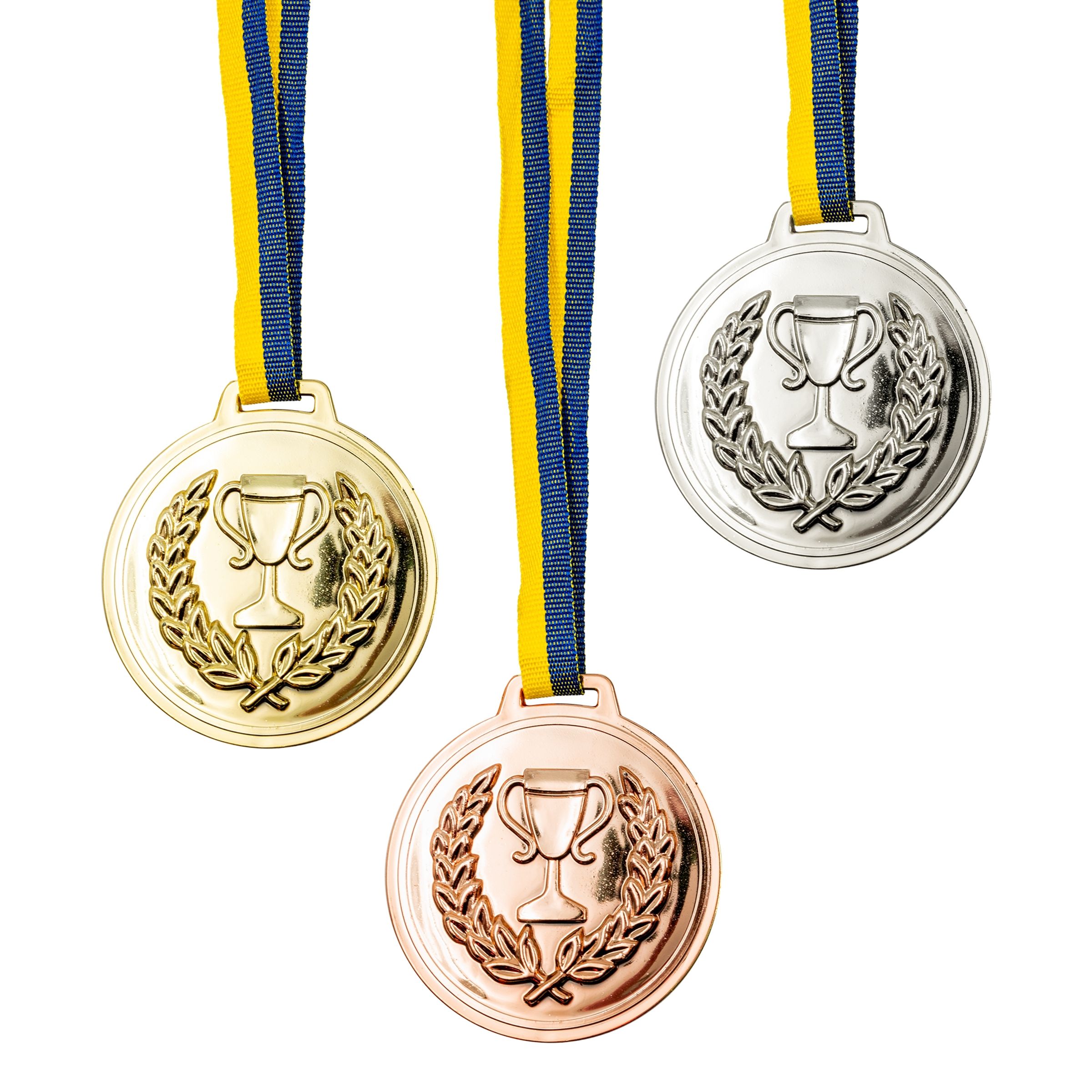 Läs mer om Medaljer med Blå/Gult Band - 3-pack