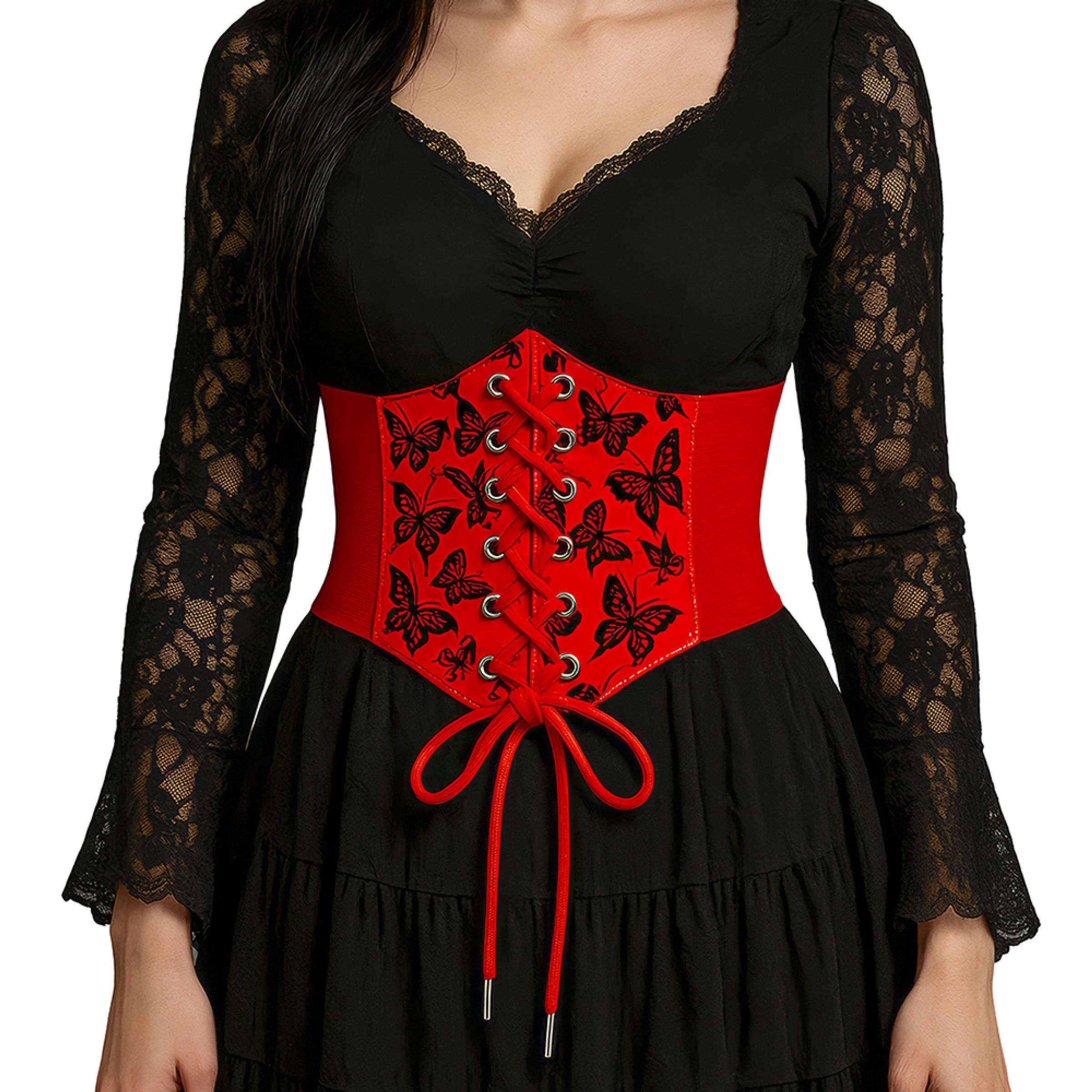 Midjekorsett Röd med Snörning - One size | Hem - Maskerad - Tillbehör - Korsetter | Pryloteket