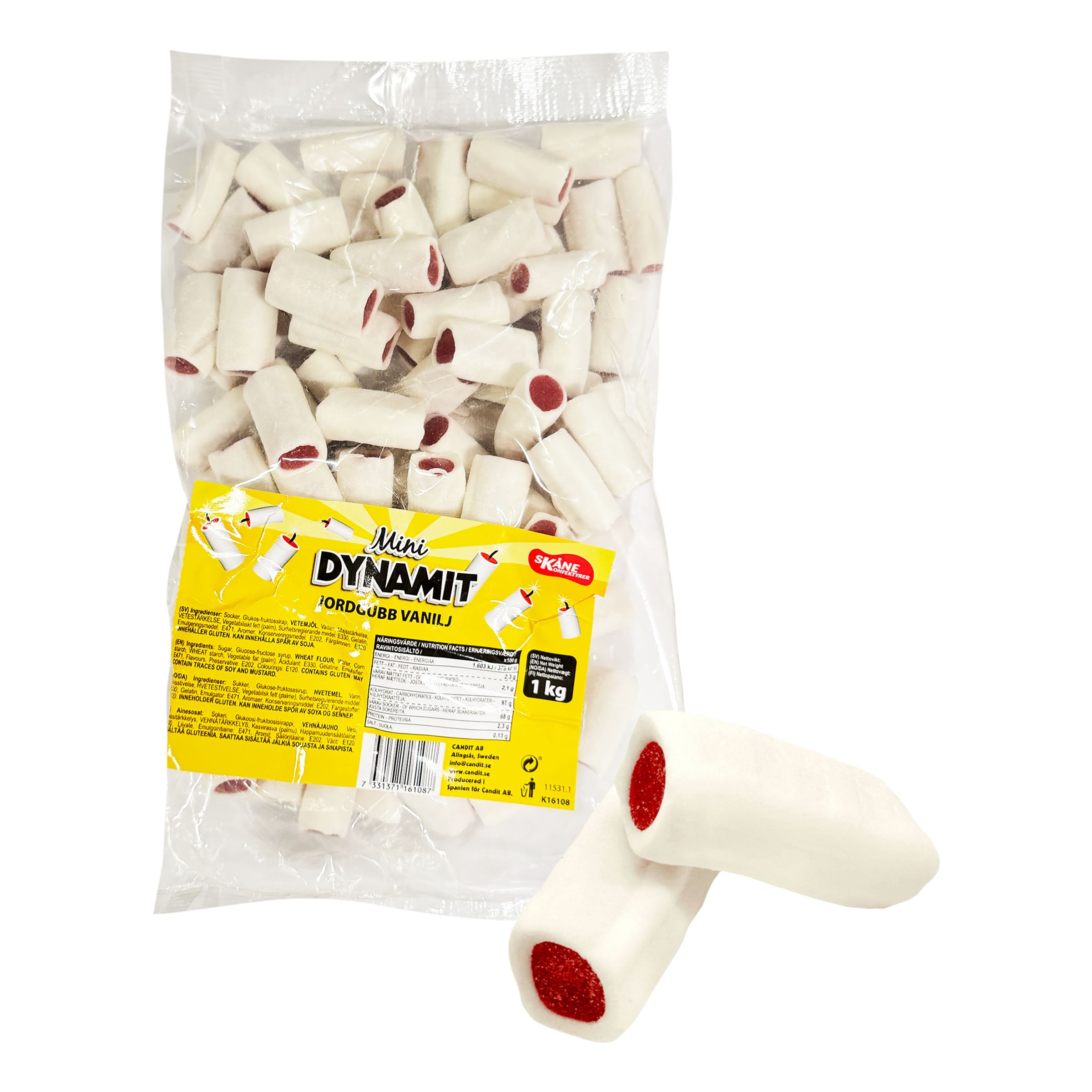 Minidynamit Jordgubb Vanilj Storpack - 1 kg | Hem - Godis & Läsk - Godis - Gelégodis | Maskeradspecialisten