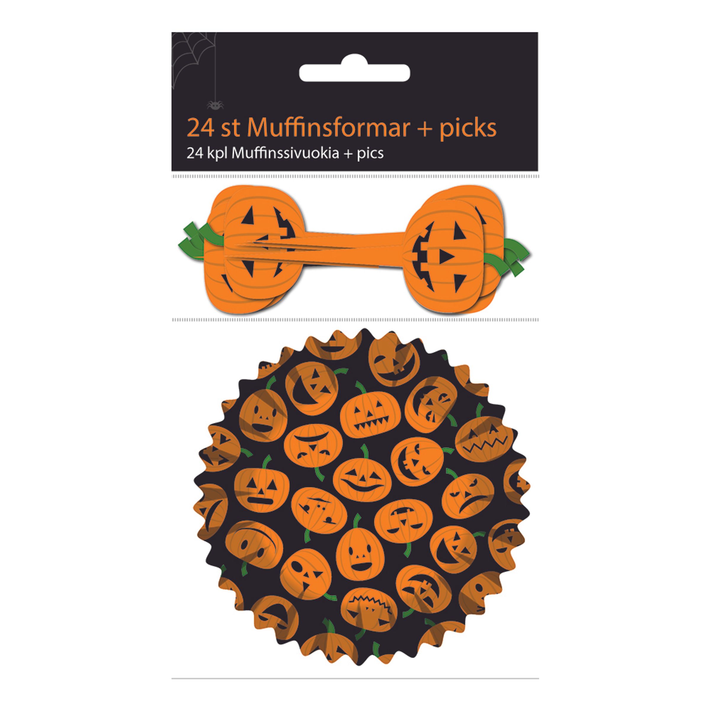 Muffinsformar Halloween med Picks - 24-pack