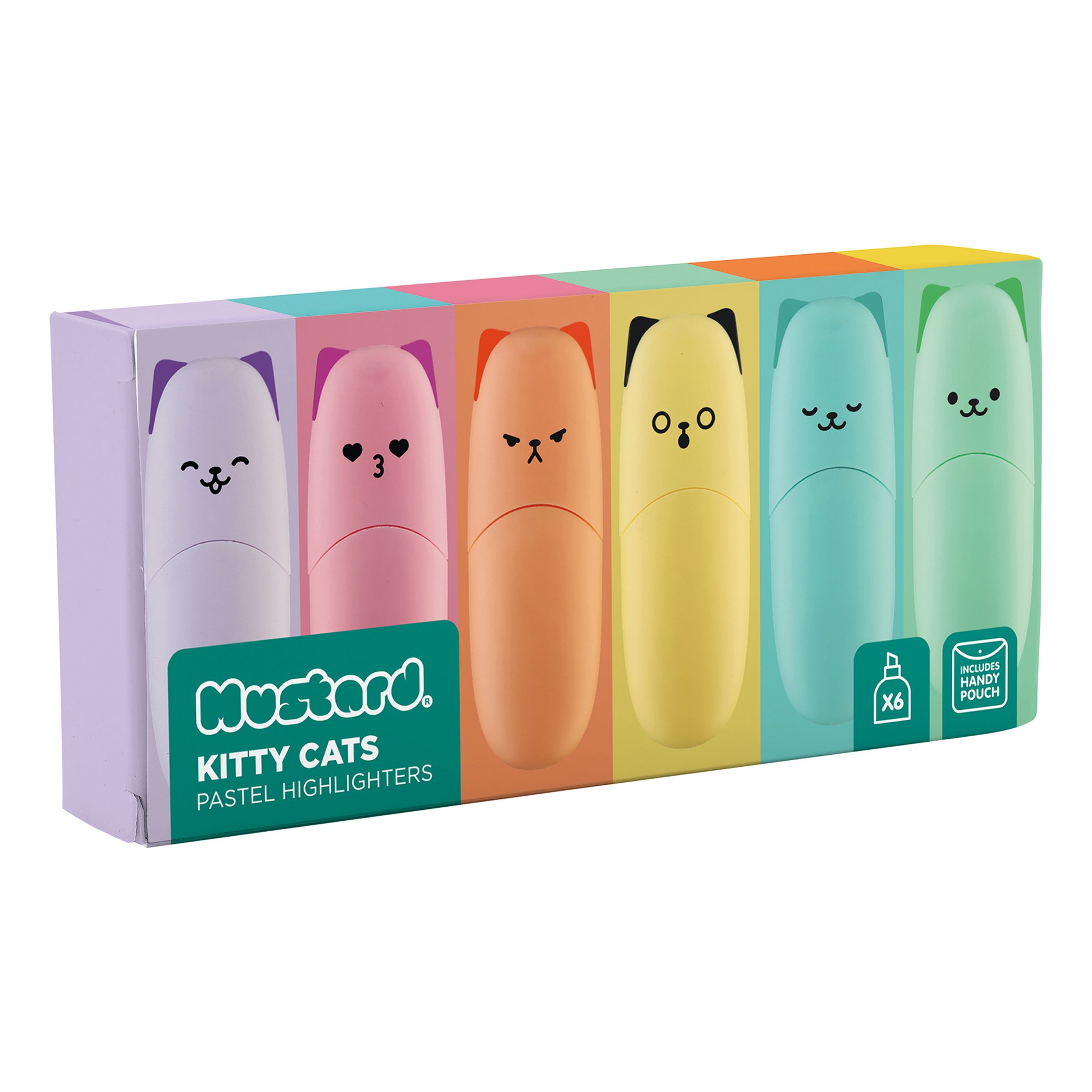 Mustard Överstrykningspenna Kitty Cats Pastell - 6-pack | Hem - Roliga Prylar - Hem & Hushåll - På Skrivbordet | Pryloteket