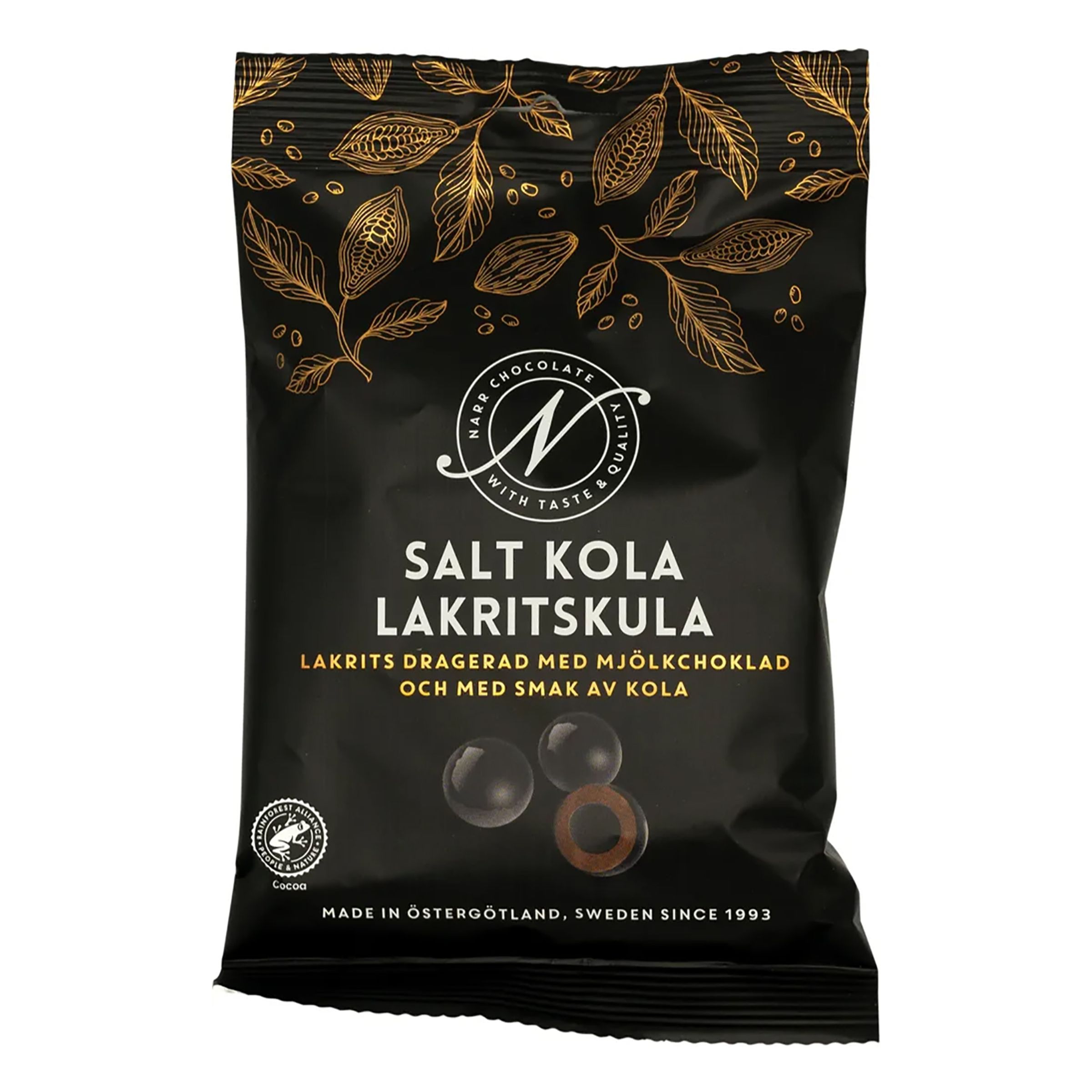 Läs mer om Narr Chocolate Salt Kola Lakritskula - 120 gram