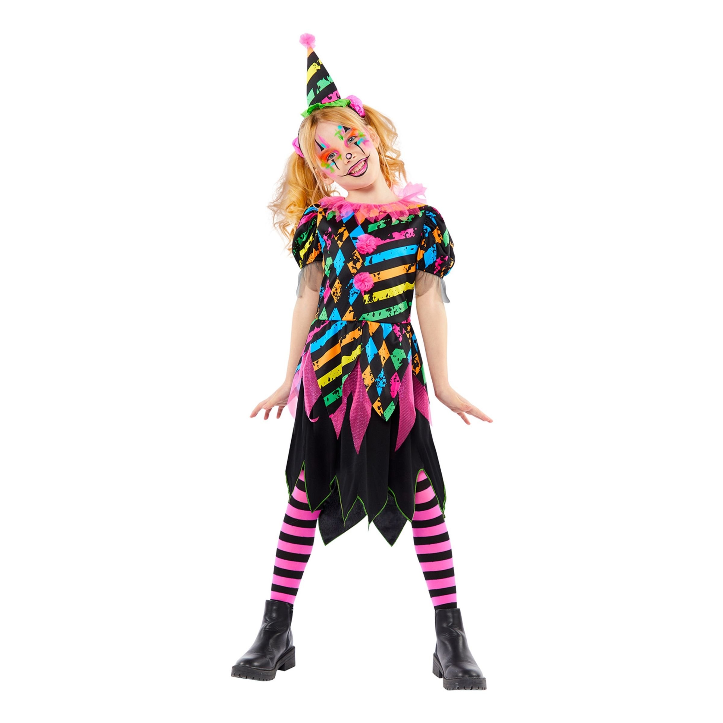 Läs mer om Neon Clown Klänning Barn Maskeraddräkt - Large