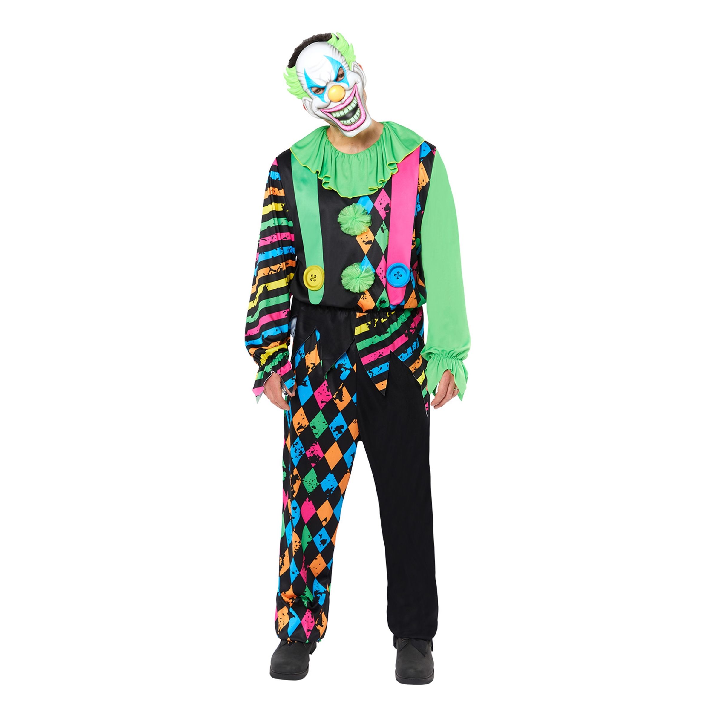 Läs mer om Neon Clown Maskeraddräkt - X-Large