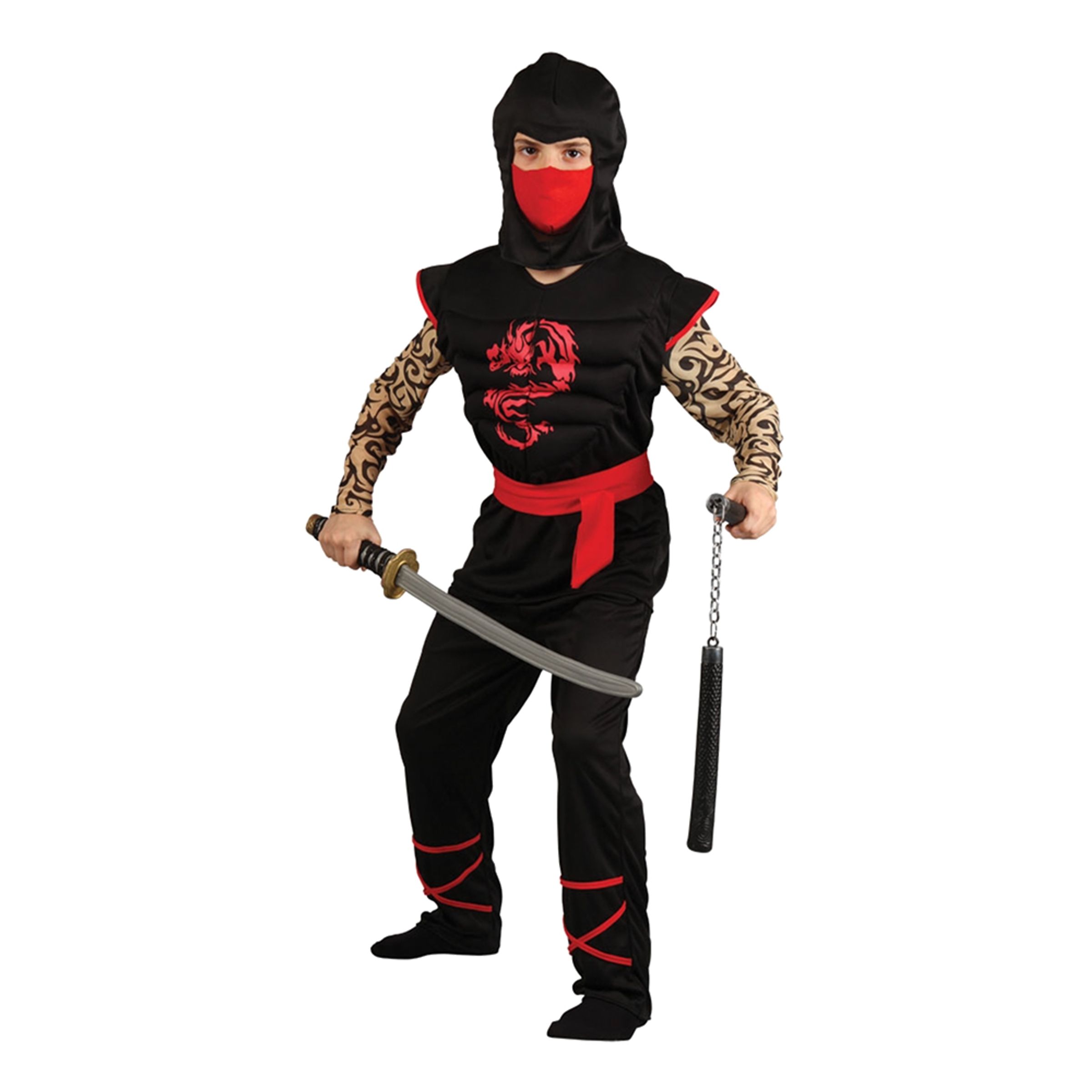 Läs mer om Ninja med Muskelbröst Barn Maskeraddräkt - Medium