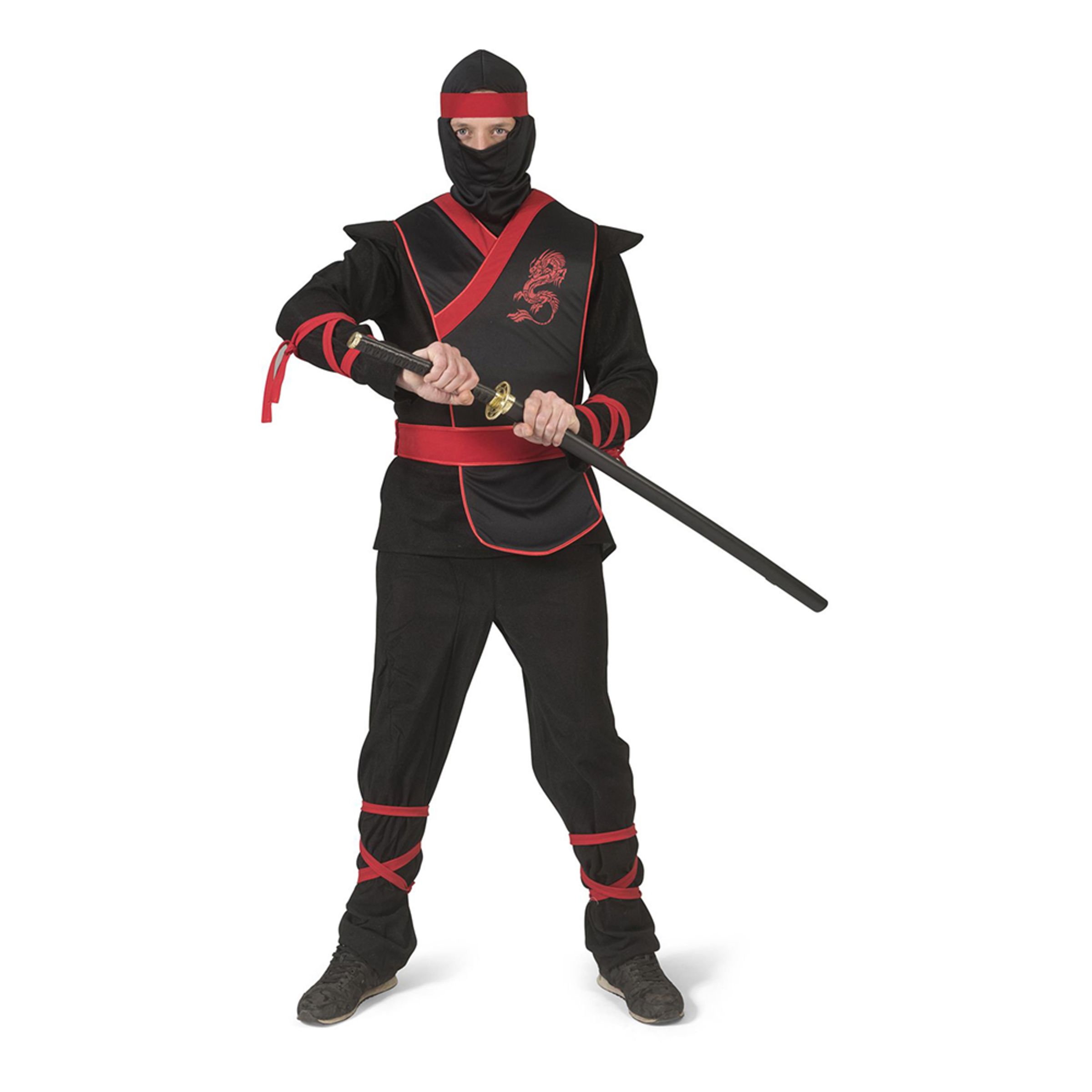 Ninja Svart/Röd Maskeraddräkt - Small