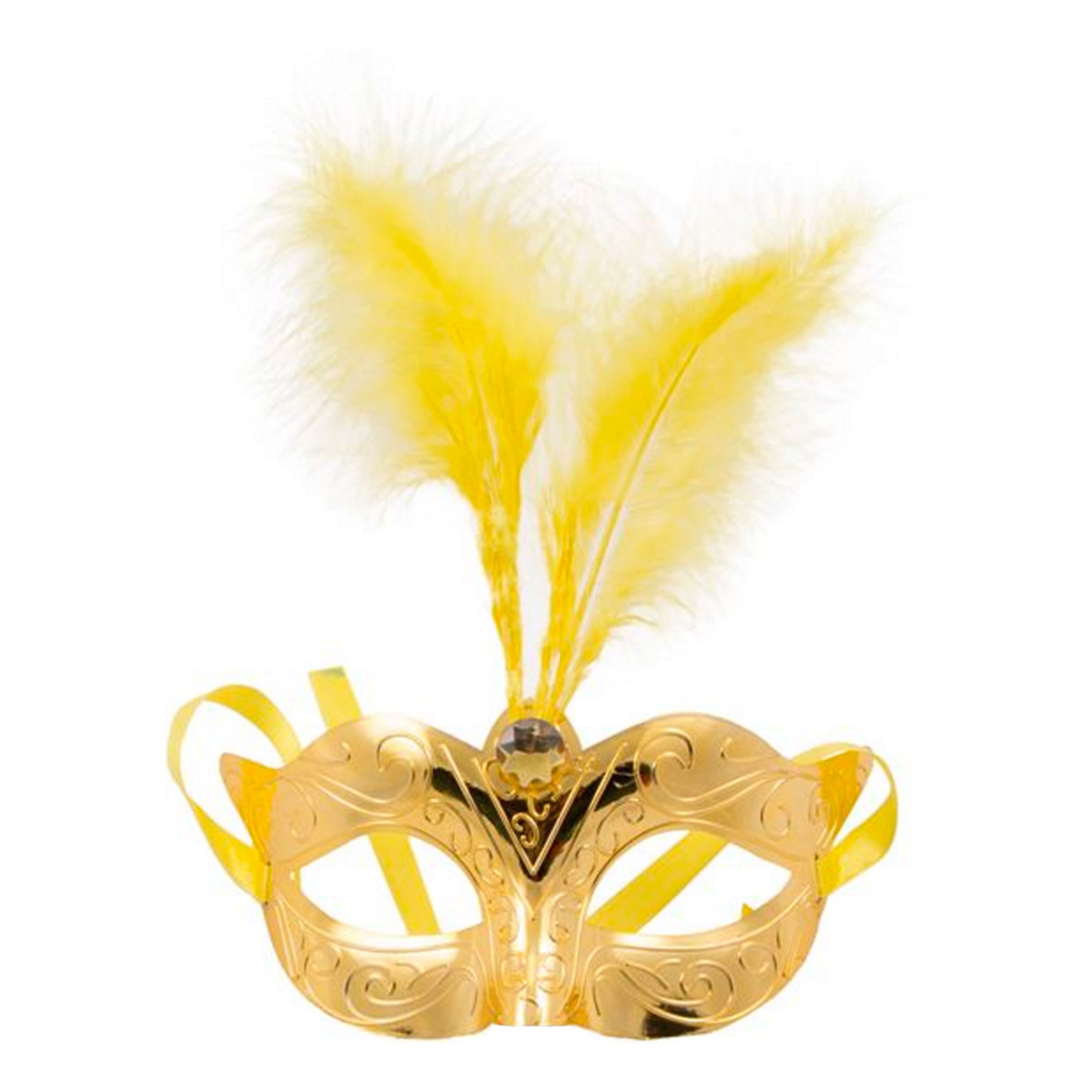 Ögonmask med Fjädrar Guld Metallic
